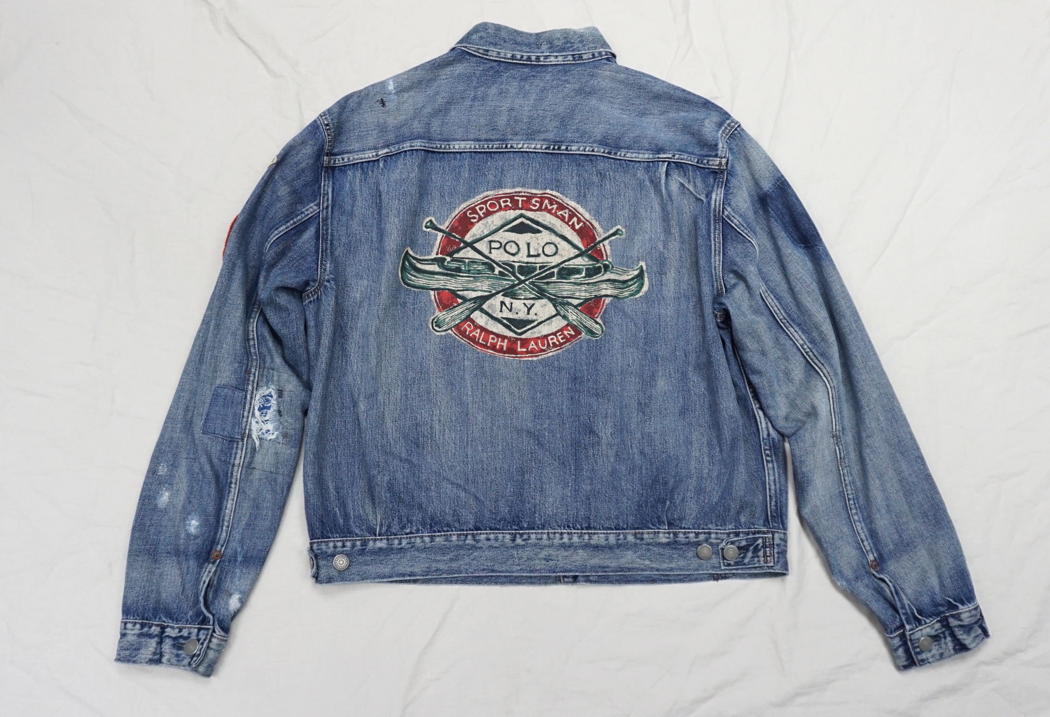 Polo Ralph Lauren × Vintage Polo Ralph Lauren Sportsman Trucker Patch Denim Jacket Size US L / EU 52-54 / 3 - 7 Thumbnail