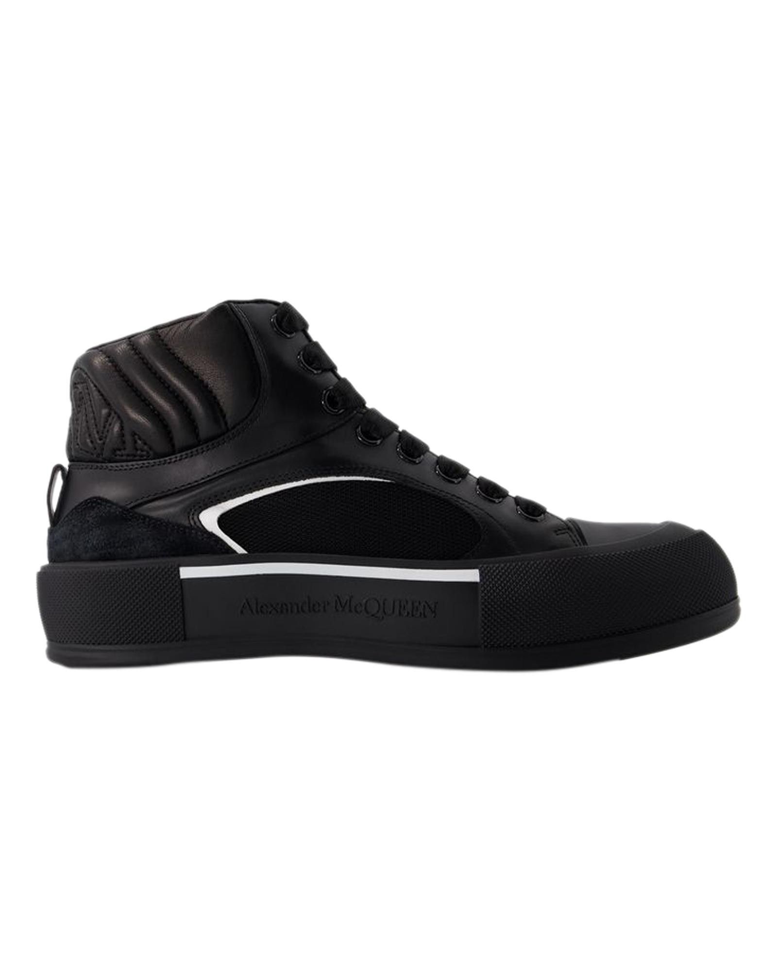 image of Alexander Mcqueen Black And White Leather Deck Sneakers, Men's (Size 11)