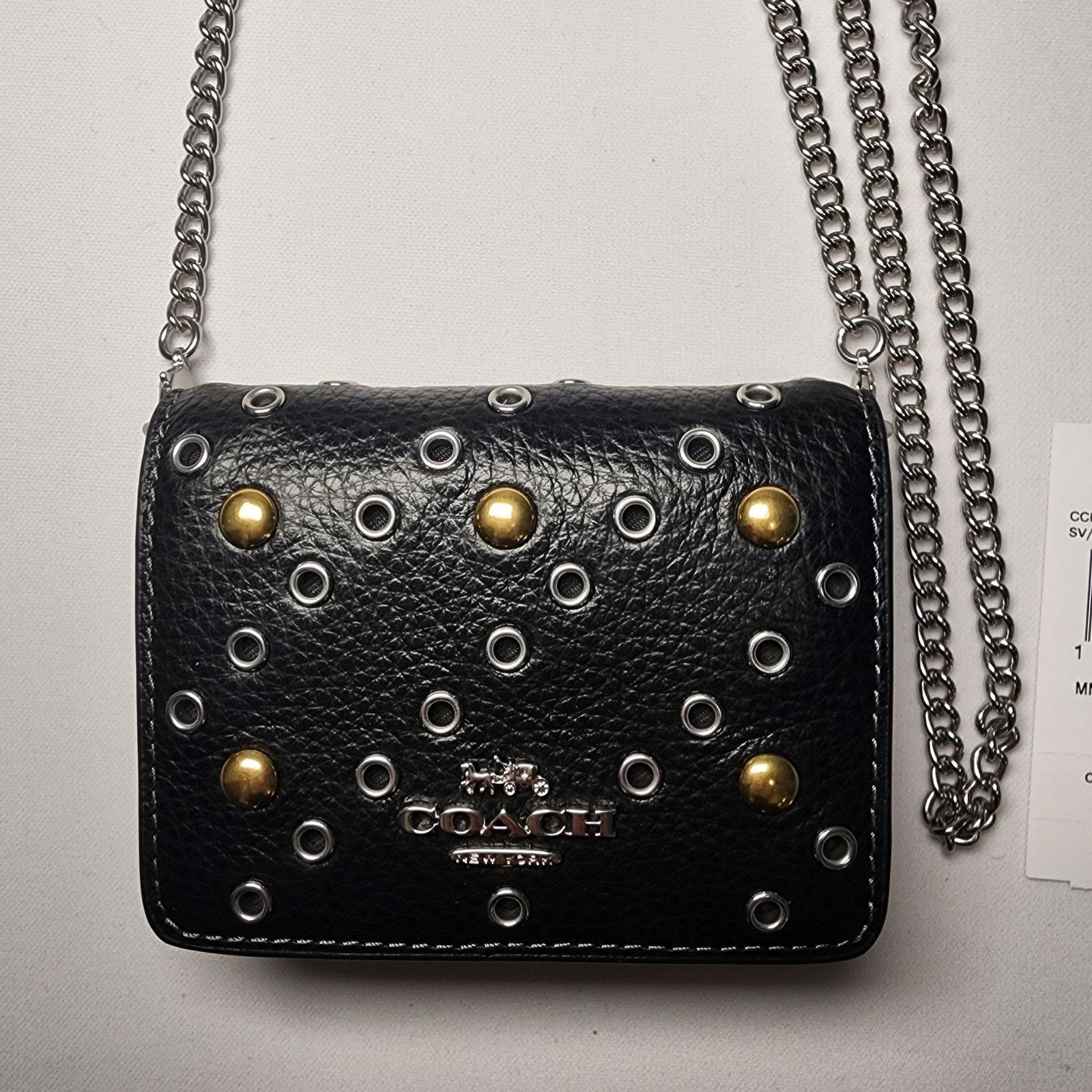 Coach NWT Coach CCI80 Mini Wallet On A Chain Rivets Silver Black Size ONE SIZE - 1 Thumbnail