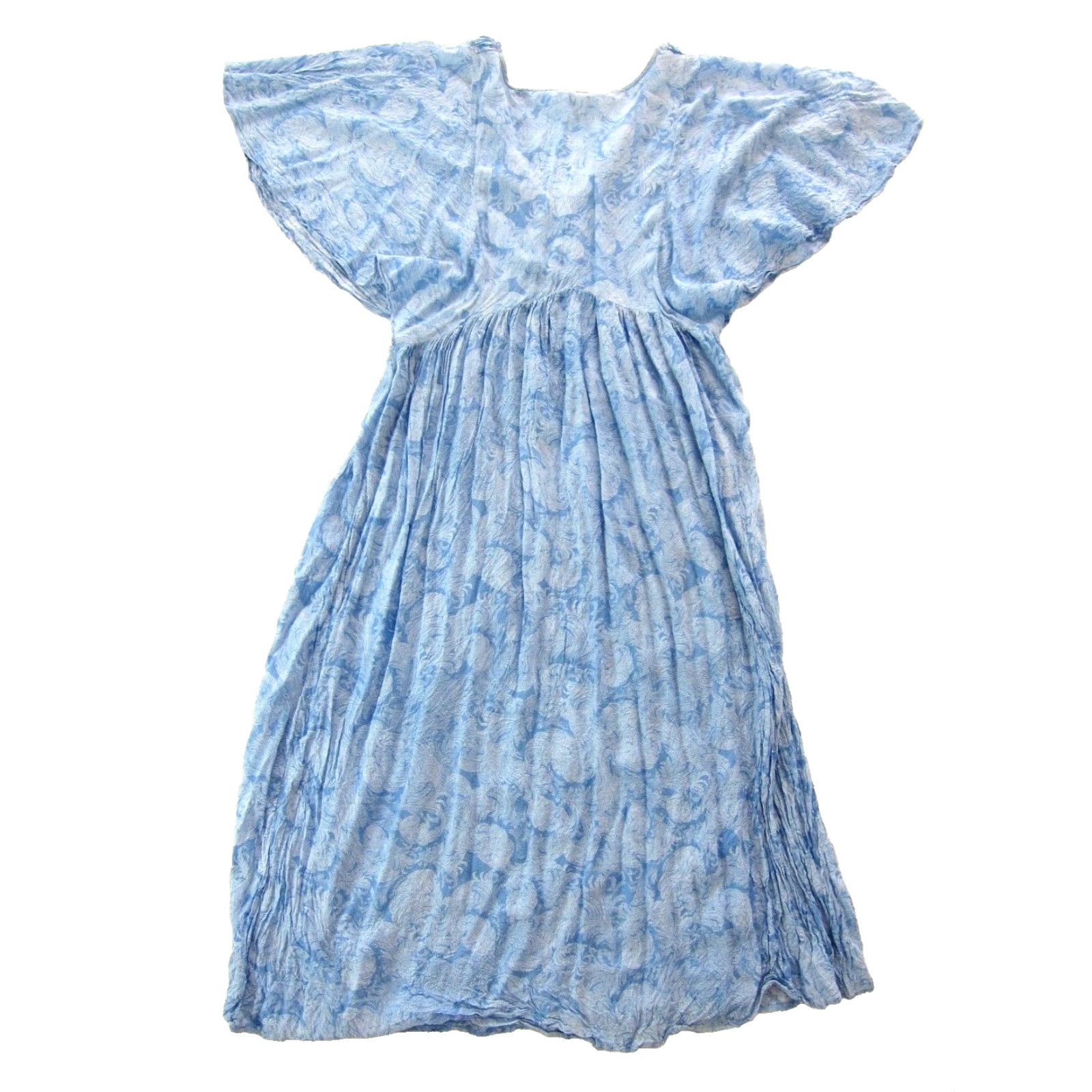 Vintage Hinge 100% Rayon Blue Paisley Floral Flare Sleeve Empire Long Maxi Smock Dress M Size M / US 6-8 / IT 42-44 - 2 Thumbnail