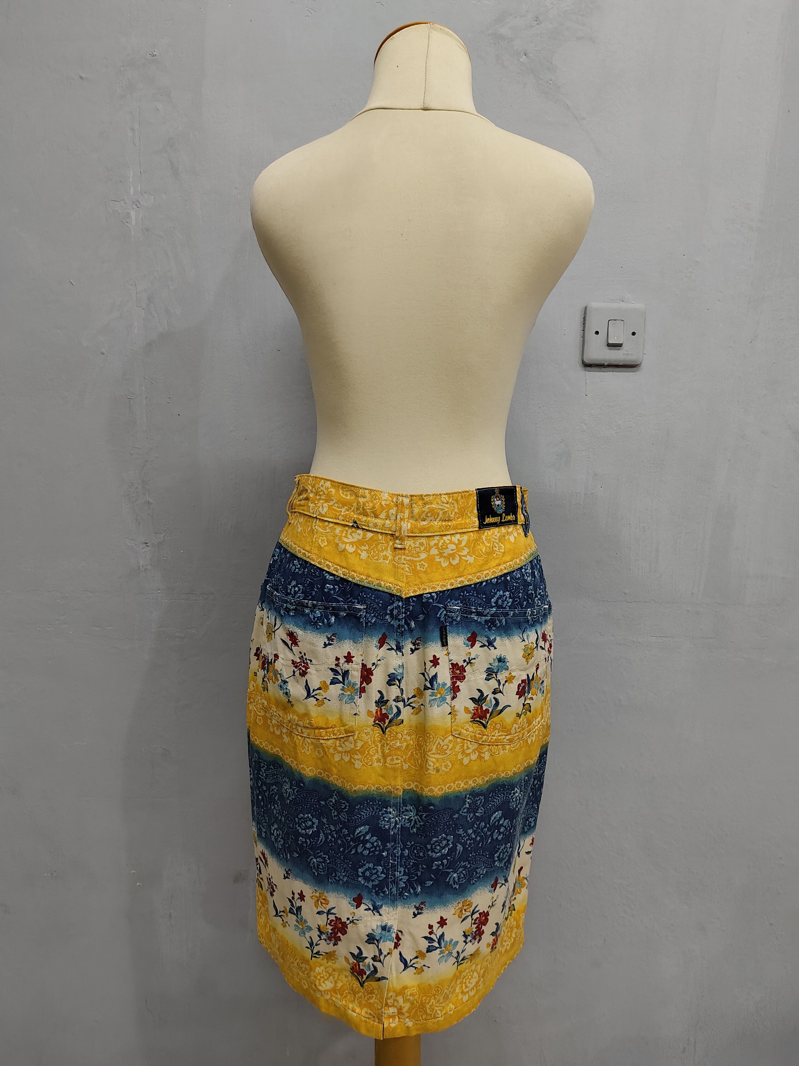 Vintage 90s Johnny Lambs🇮🇹 Florals Baroque Garden Denim Skirt Size 29" - 9 Thumbnail