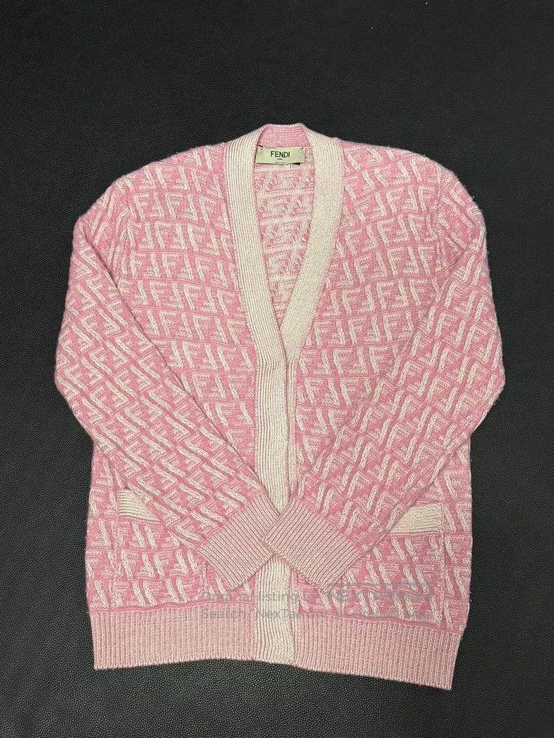Fendi Fendi Pink Monogrammed Long Sleeve V Neck Drop Shoulder Ca Size XS / US 0-2 / IT 36-38 - 3 Thumbnail