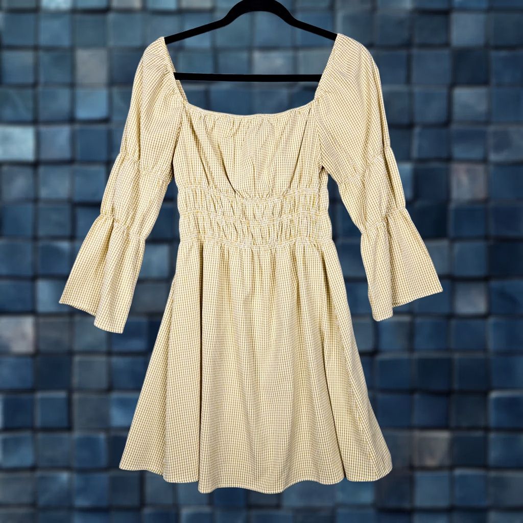 Lulus Lulus Women's Yellow Plaid Off the Shoulder Mini Dress S Dress Size S / US 4 / IT 40 - 1 Thumbnail