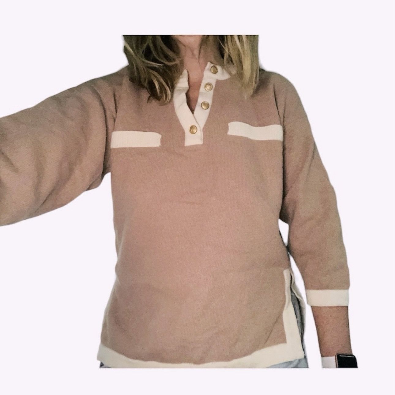 Vintage Vintage Wool Sweater Henley Vneck Tan Cream L Size L / US 10 / IT 46 - 10 Thumbnail