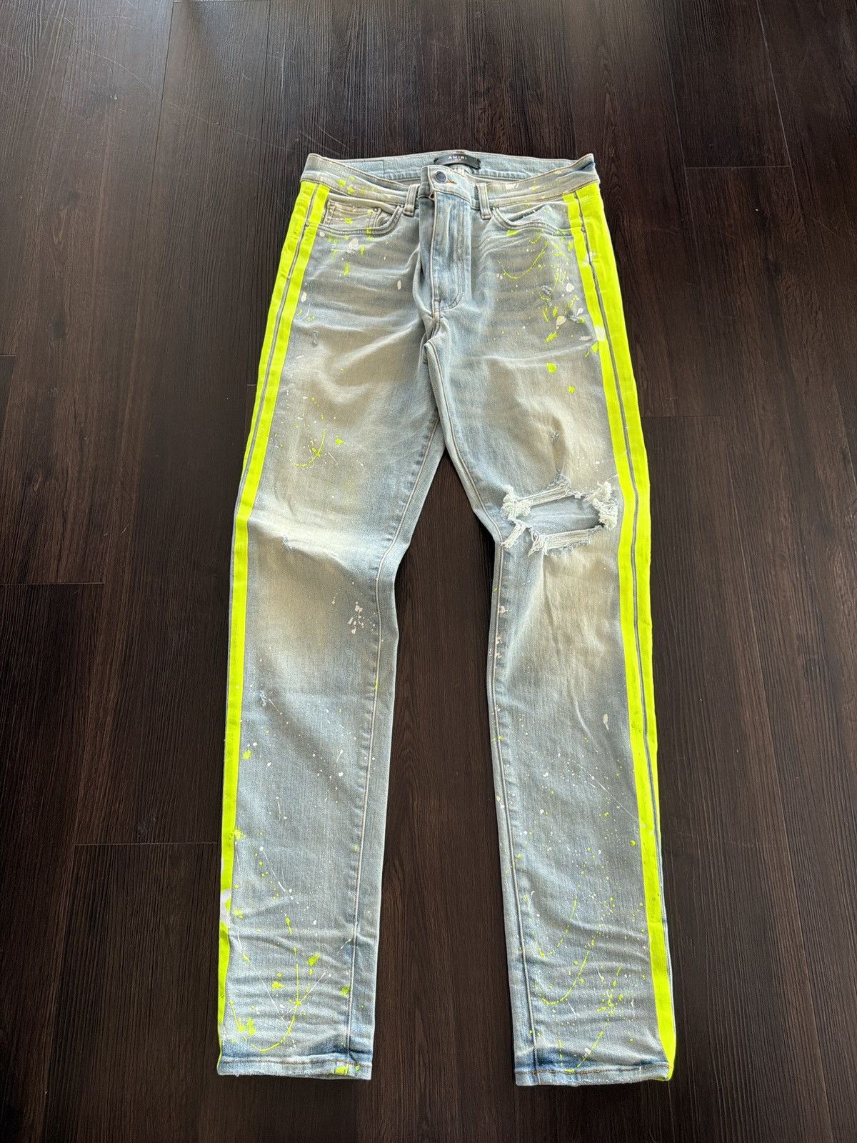 Amiri Amiri Neon Green Paint Splatter Striped Jeans Size US 34 / EU 50 - 1 Thumbnail