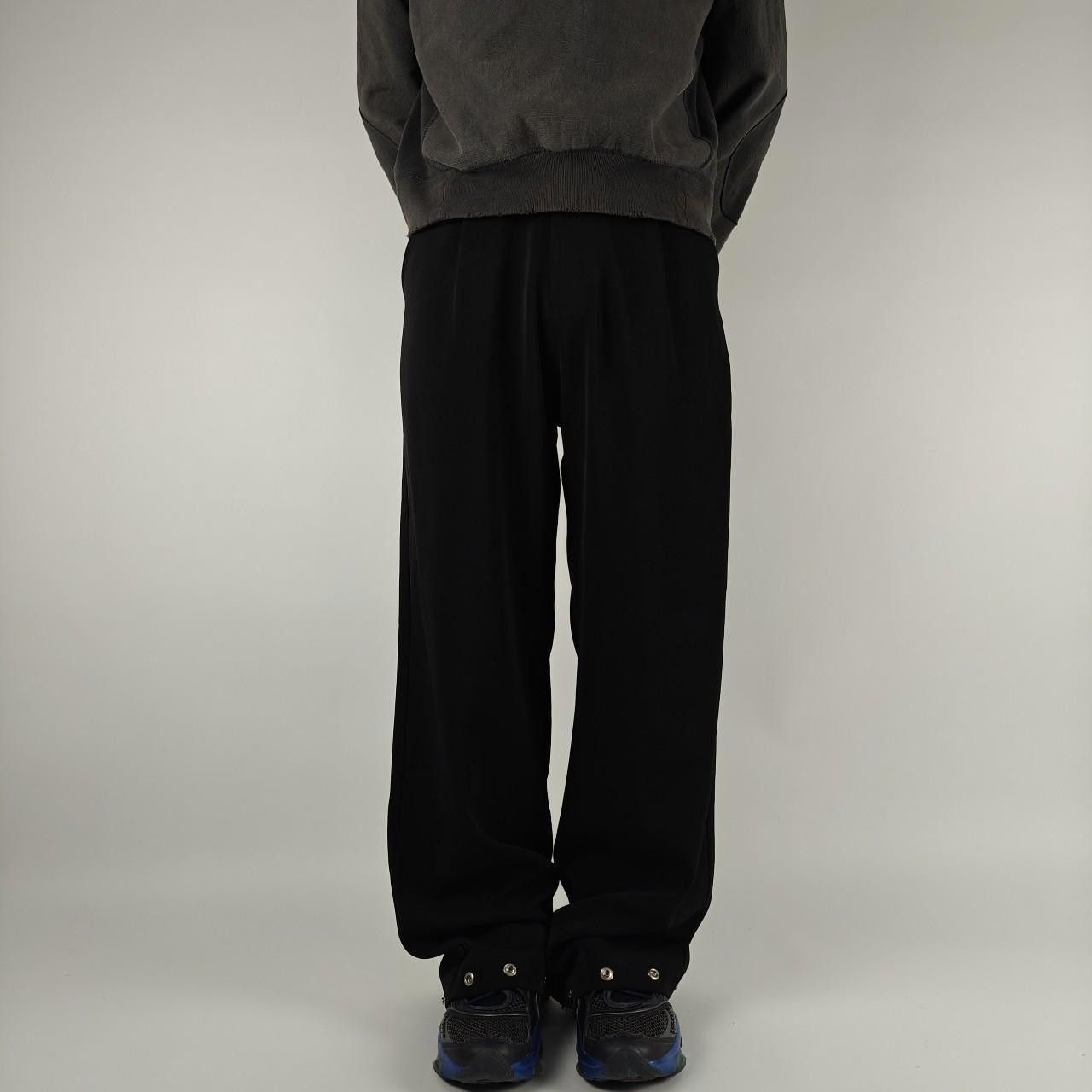 FNPService Button Hem Black Wide Leg Trousers