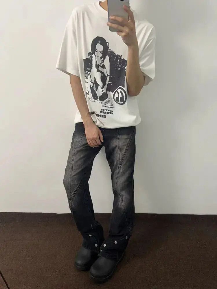 Japanese Brand Street Hip Hop Micro Flare Ribbed Y2K Jeans Size US 32 / EU 48 - 4 Thumbnail