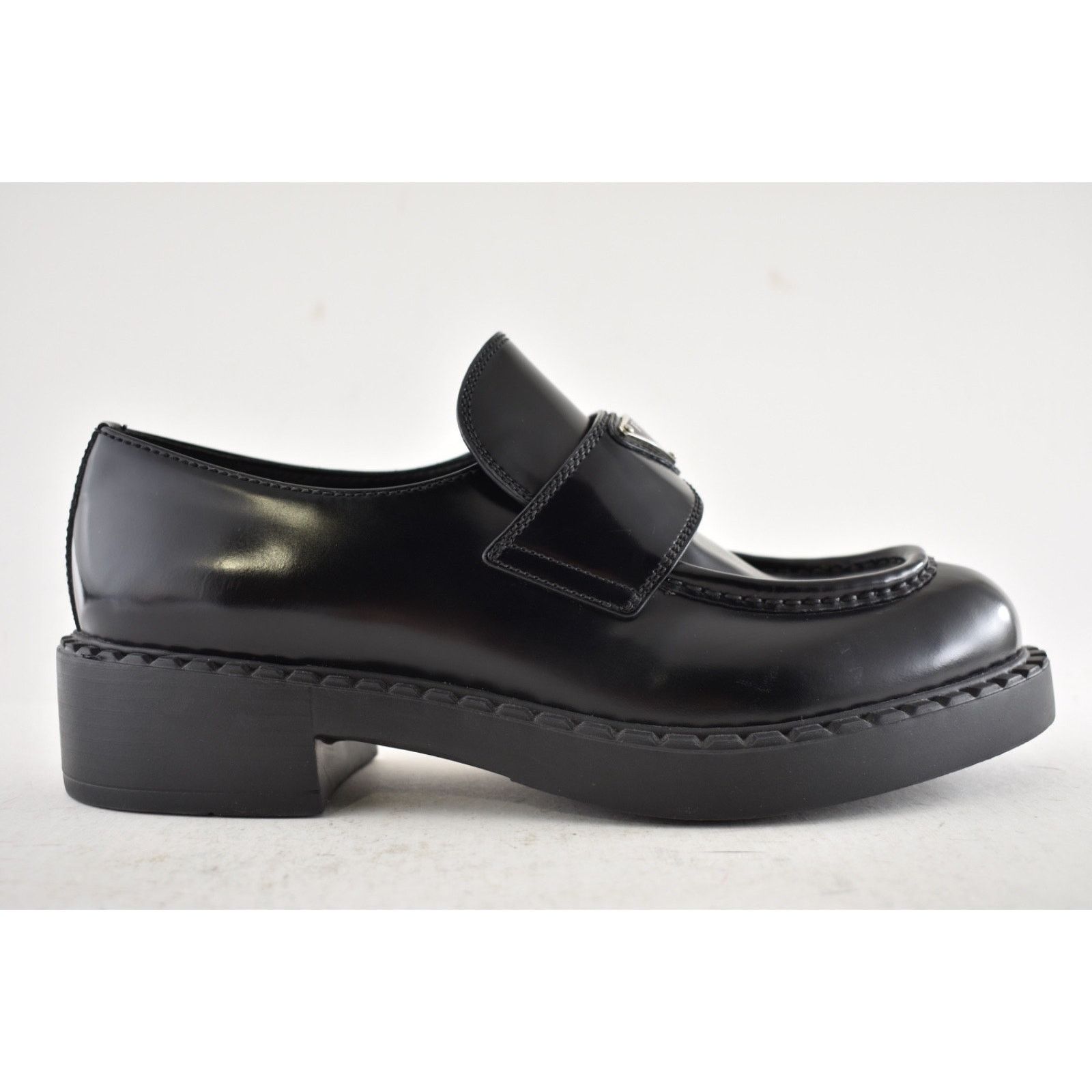 Prada Prada Chocolate Black Brushed Leather Silver Logo Platform Size US 10 / IT 40 - 2 Thumbnail