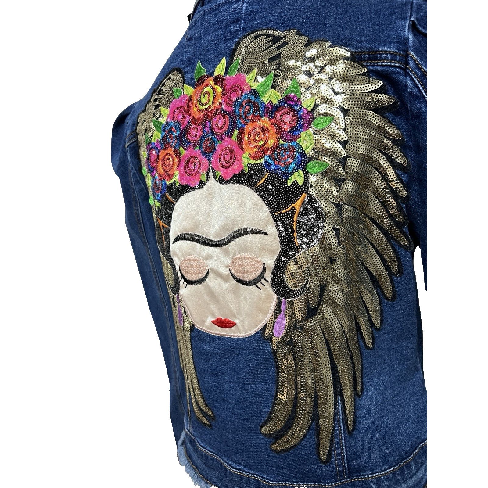 Other Blue Denim Short Button Up Jacket Large Embellish Bling New Size L / US 10 / IT 46 - 9 Thumbnail