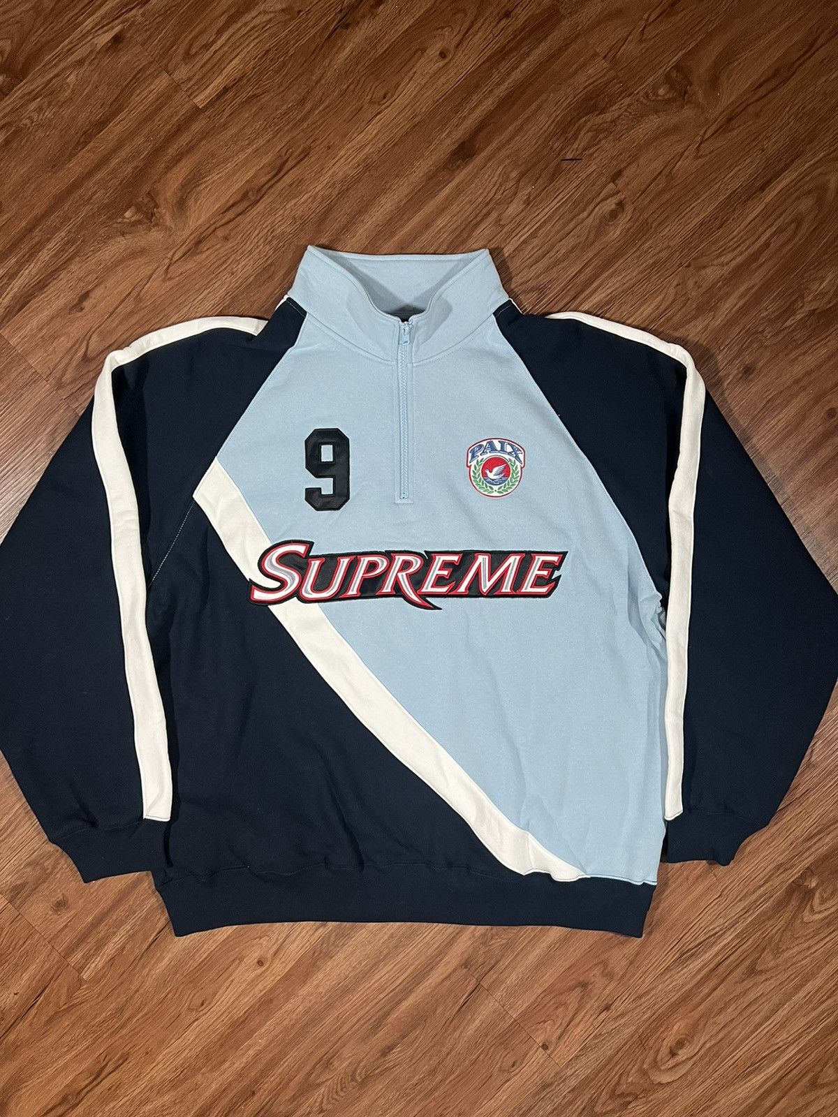 image of Hypebeast x Supreme Equipê Half Zip Up Sweatshirt in Blue, Men's (Size XL)