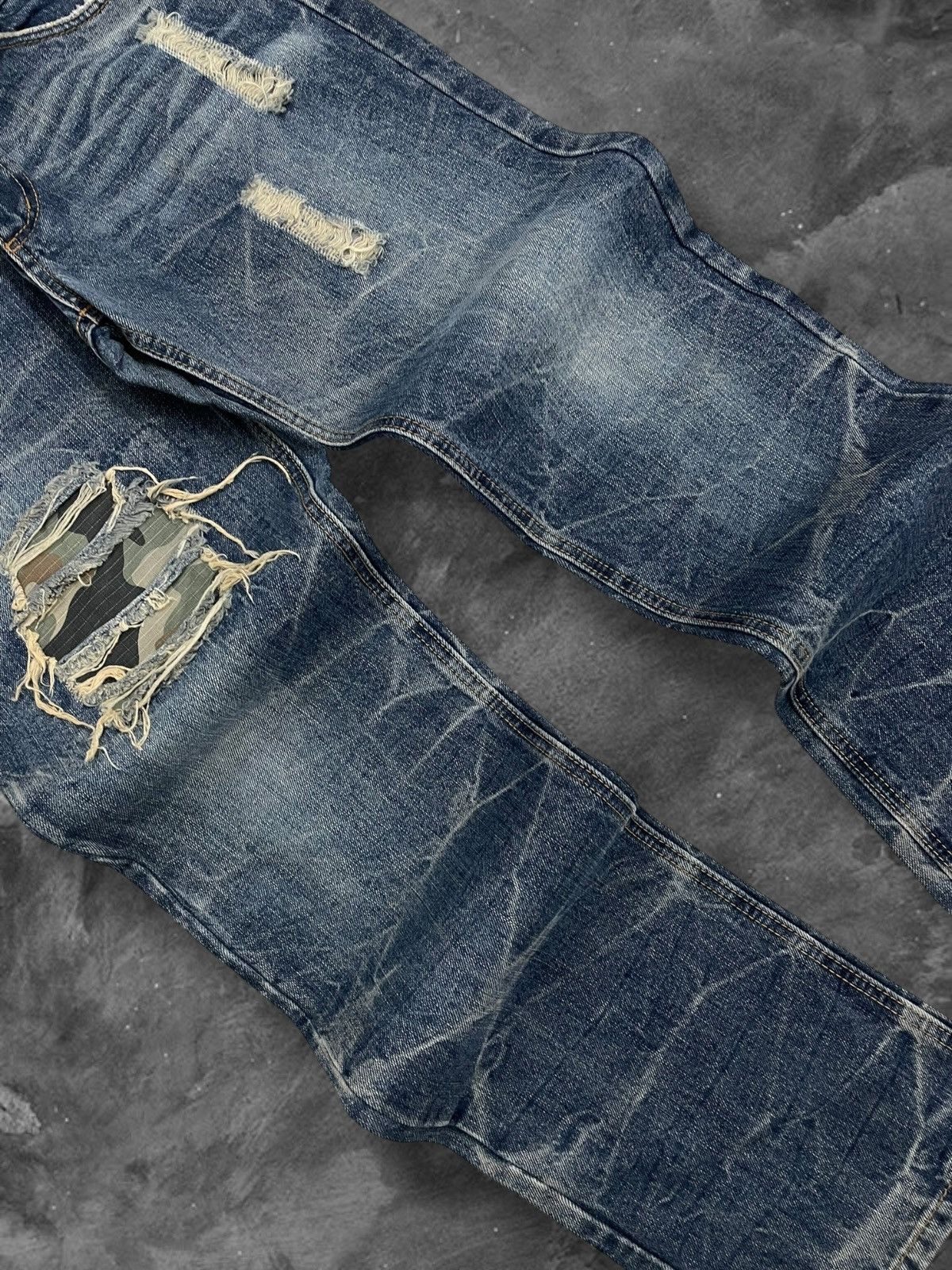 Japanese Brand Vintage 1990s Japan Co&Lu Double Waist War Distressed Denim Size US 30 / EU 46 - 3 Thumbnail