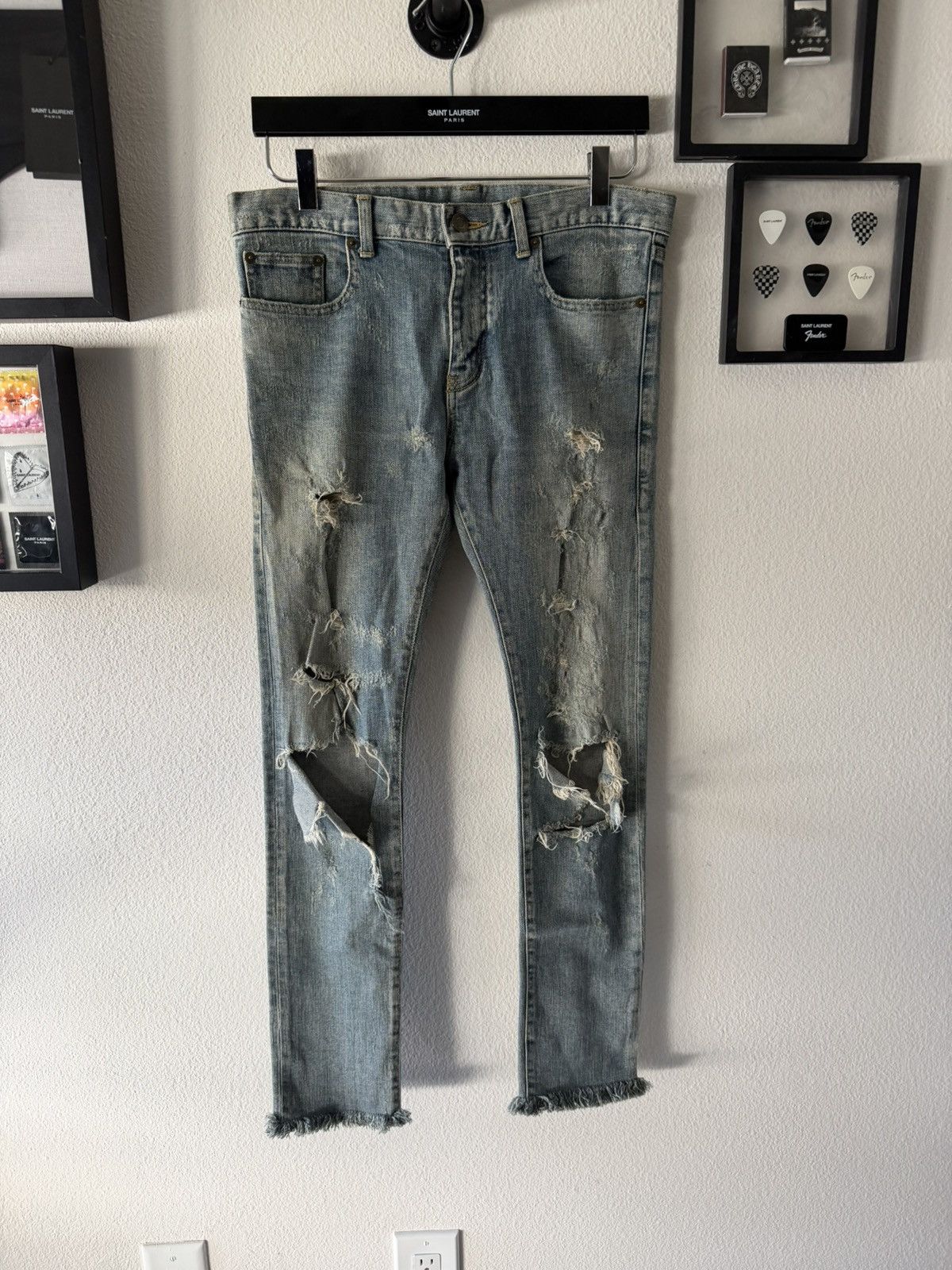 Saint Laurent Paris SLP FW14 D02 Distressed Denim Crash Jeans