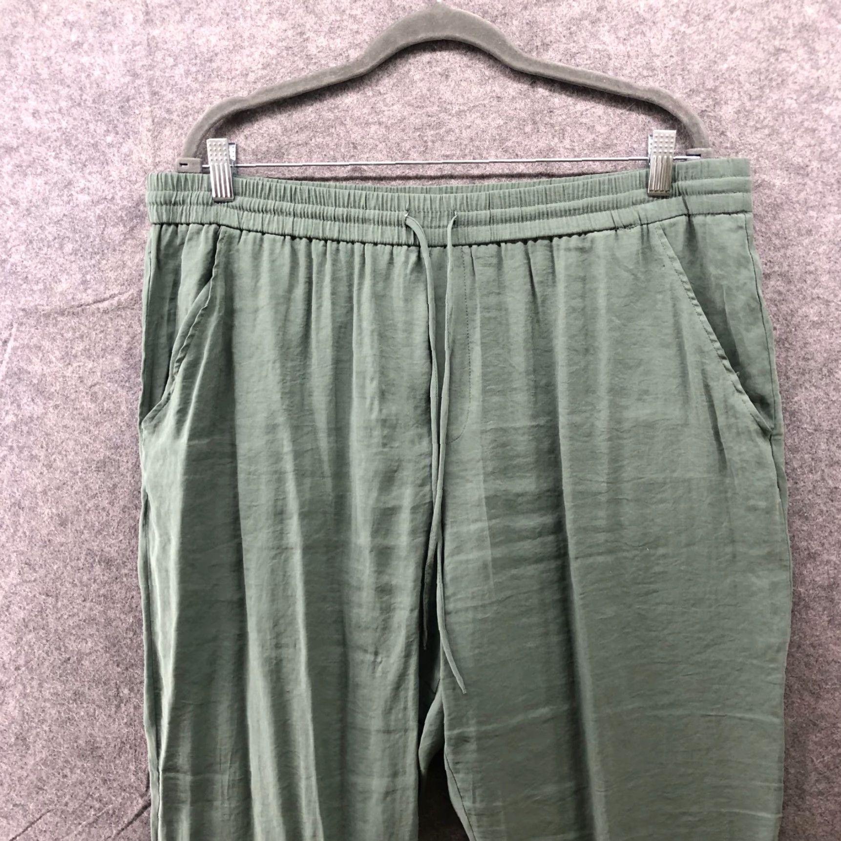 Zara Zara Pants Womens 2XL Straight Ankle Pull On Lightweight Sage Green Drawstring Casual Comfort Size 40" / US 18 - 3 Thumbnail