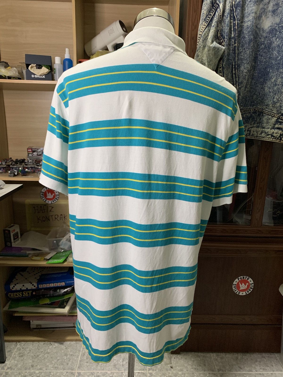 Tommy Hilfiger Y2K/2000s Blue Striped Tommy Hilfiger Polo Shirt! Size US XL / EU 56 / 4 - 5 Thumbnail