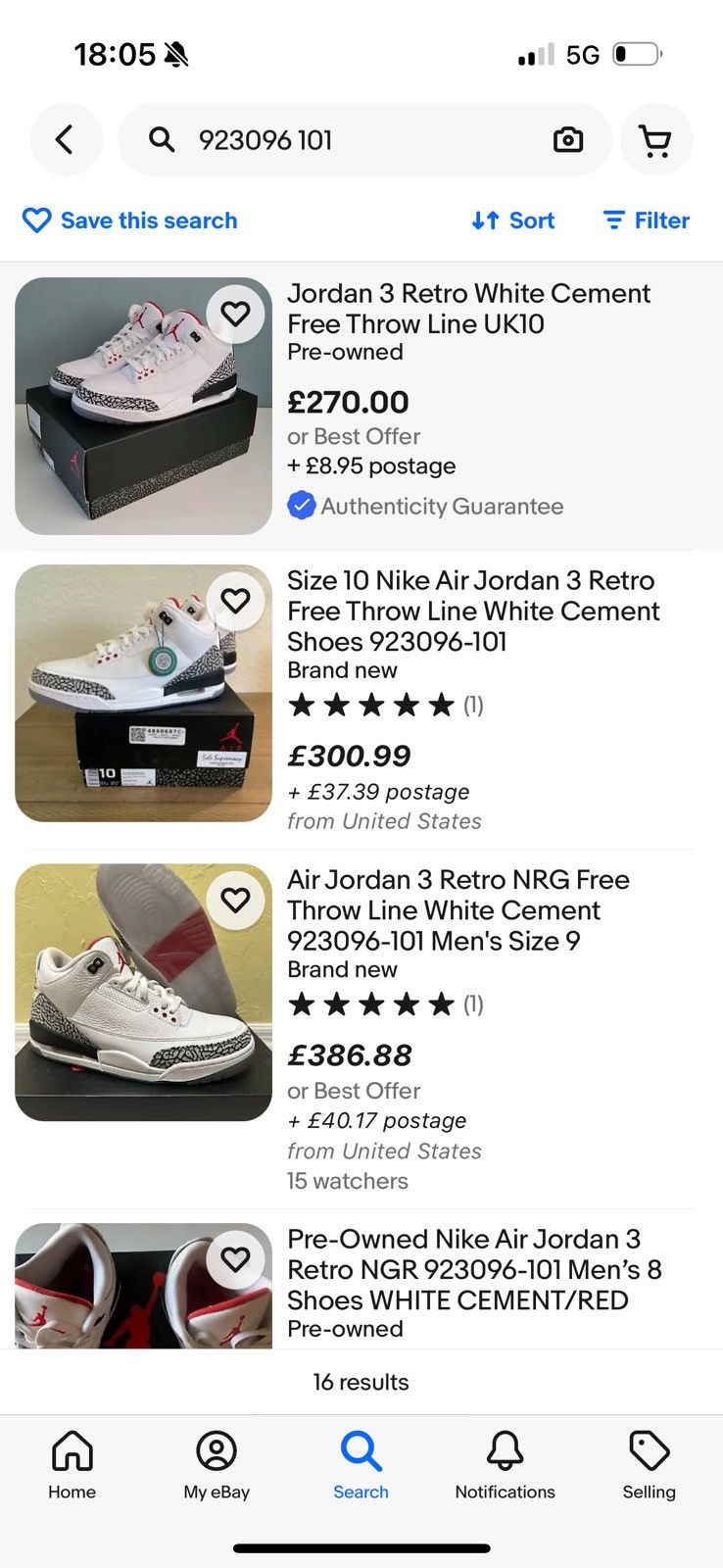 Nike NIKE AIR JORDAN 3 “FREE THROW LINE” white cement size US8UK7 Size US 8 / EU 41 - 9 Thumbnail