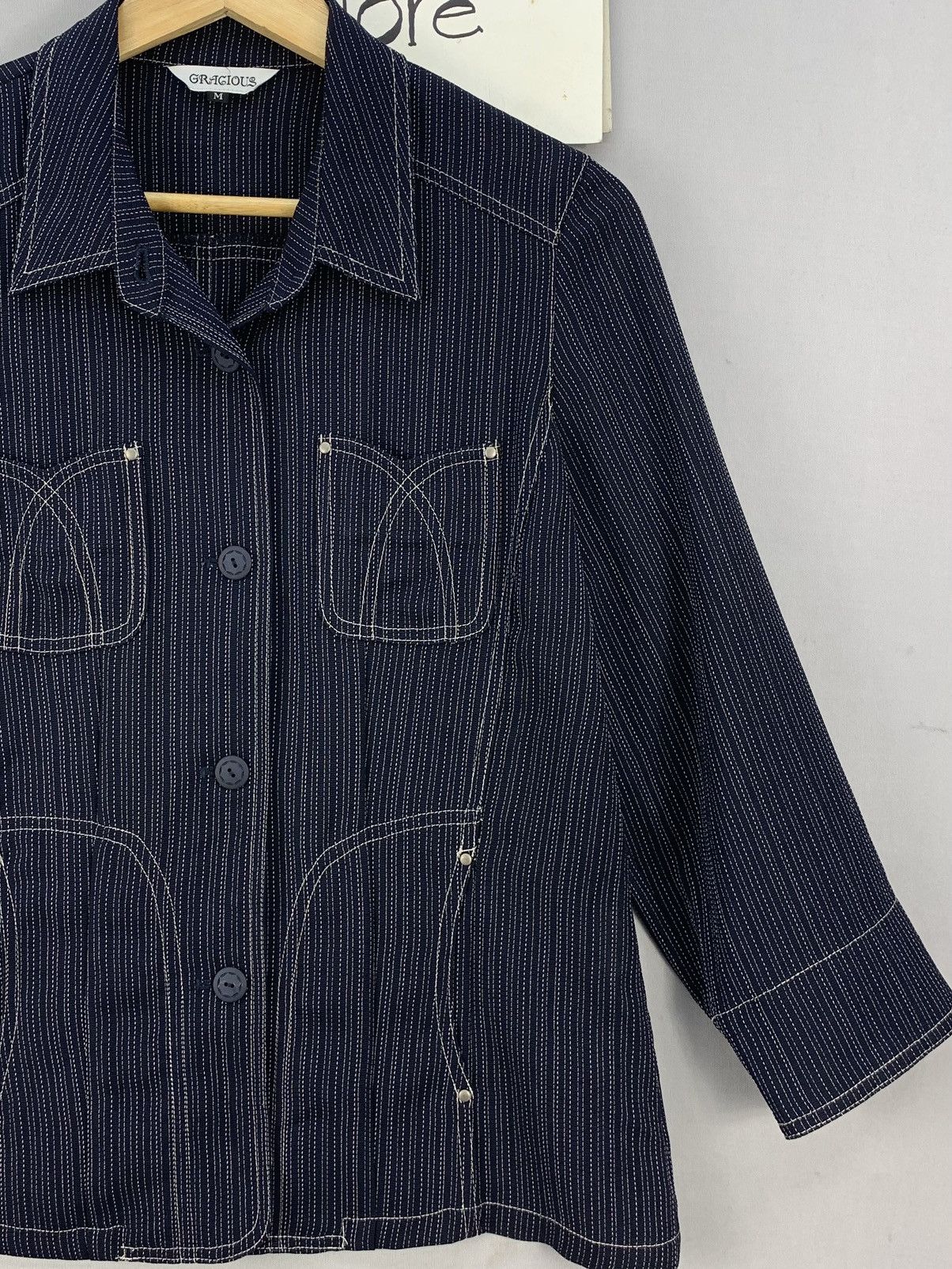 Japanese Brand Denim Style Button Up Blouse Jacket Size M / US 6-8 / IT 42-44 - 3 Thumbnail