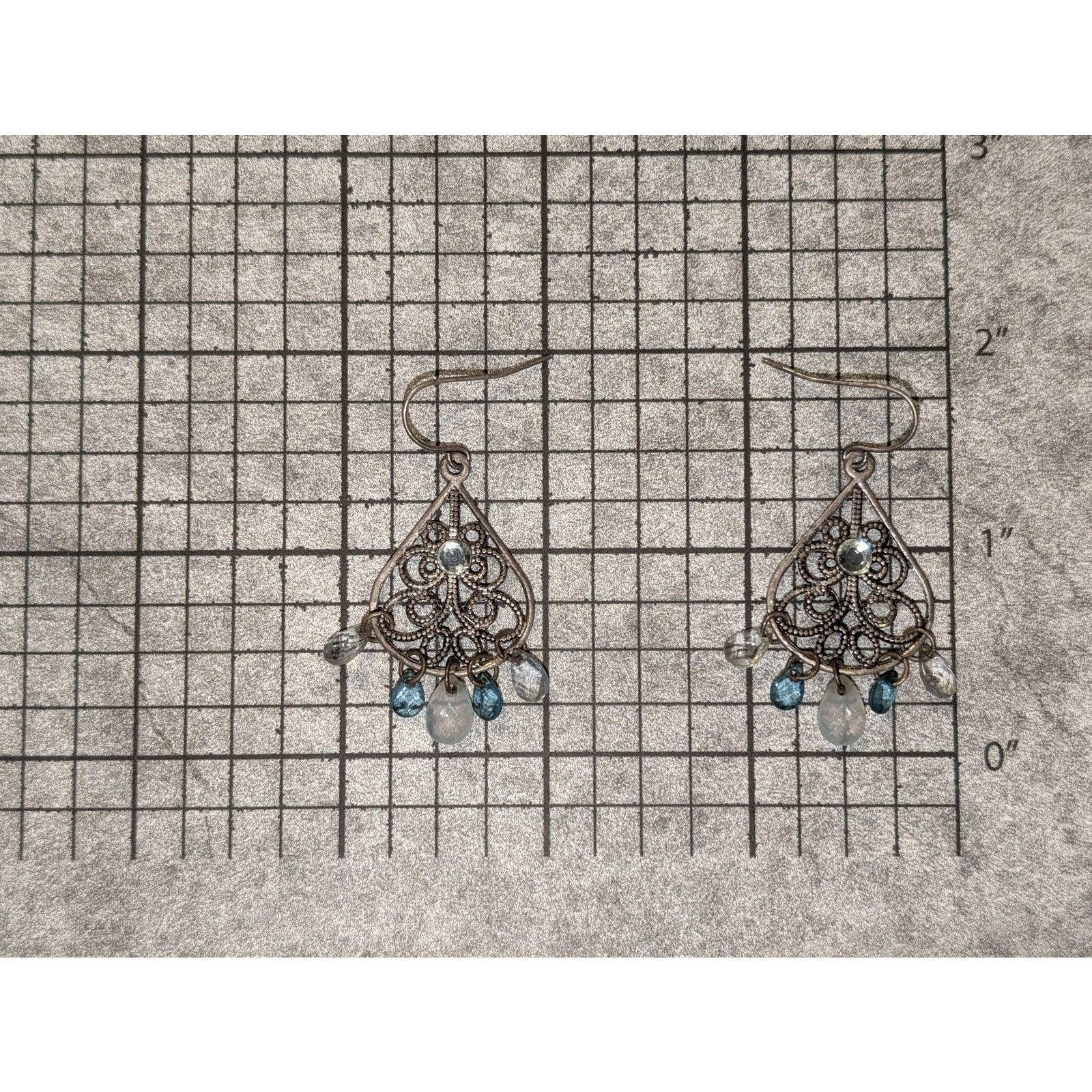 Vintage VTG 1980s Silver-Tone Blue Glass Teardrop Dangle Earrings Size ONE SIZE - 4 Thumbnail