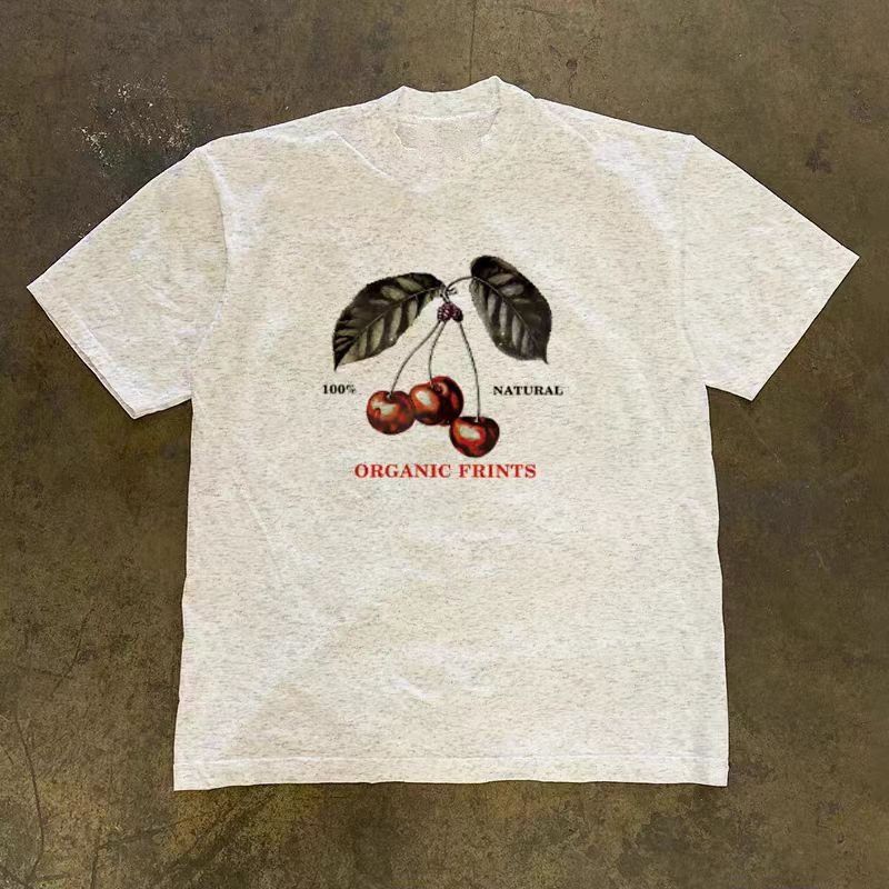 Vintage Gray casual retro cherry print cotton t-shirt Size US M / EU 48-50 / 2 - 1 Thumbnail