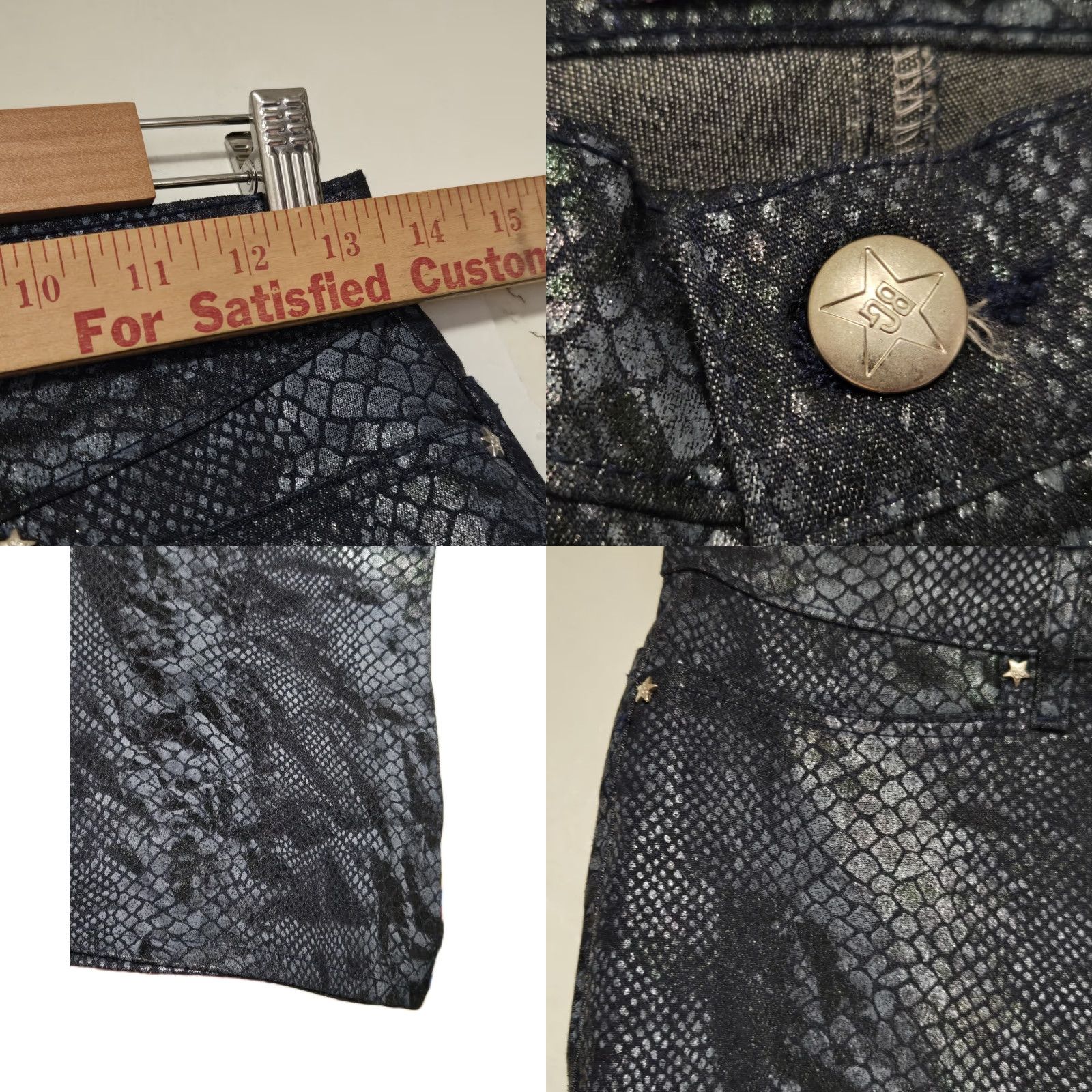 Vintage VTG Bubblegum USA Womens 5/6 Snakeskin Jeans Stretchy Blue Y2K Low Rise Hipster Flared Jeans Size 27" / US 4 / IT 40 - 8 Thumbnail