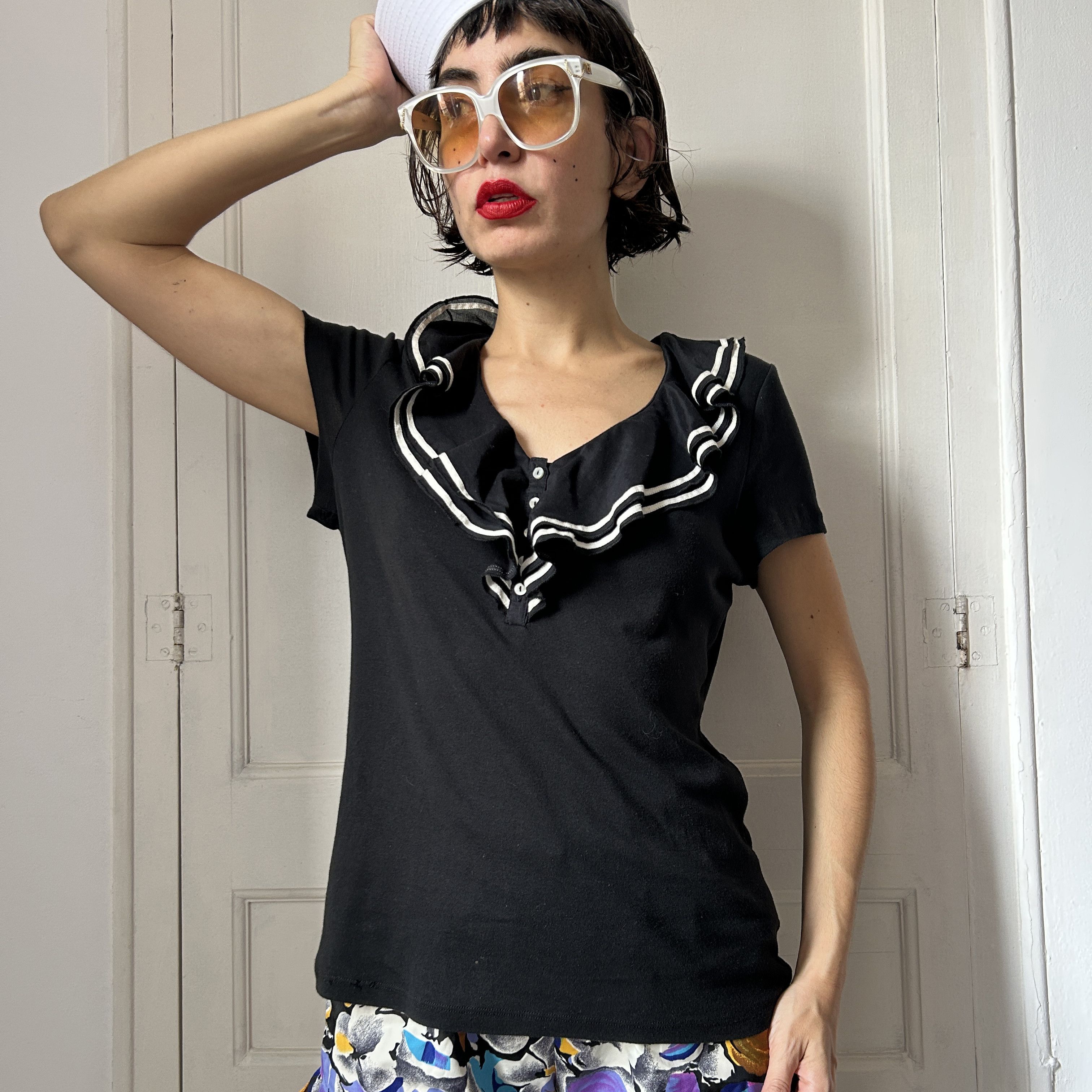 Ralph Lauren Ralph Lauren Black Cotton Ruffle Sailor Style T-Shirt Size M / US 6-8 / IT 42-44 - 6 Thumbnail