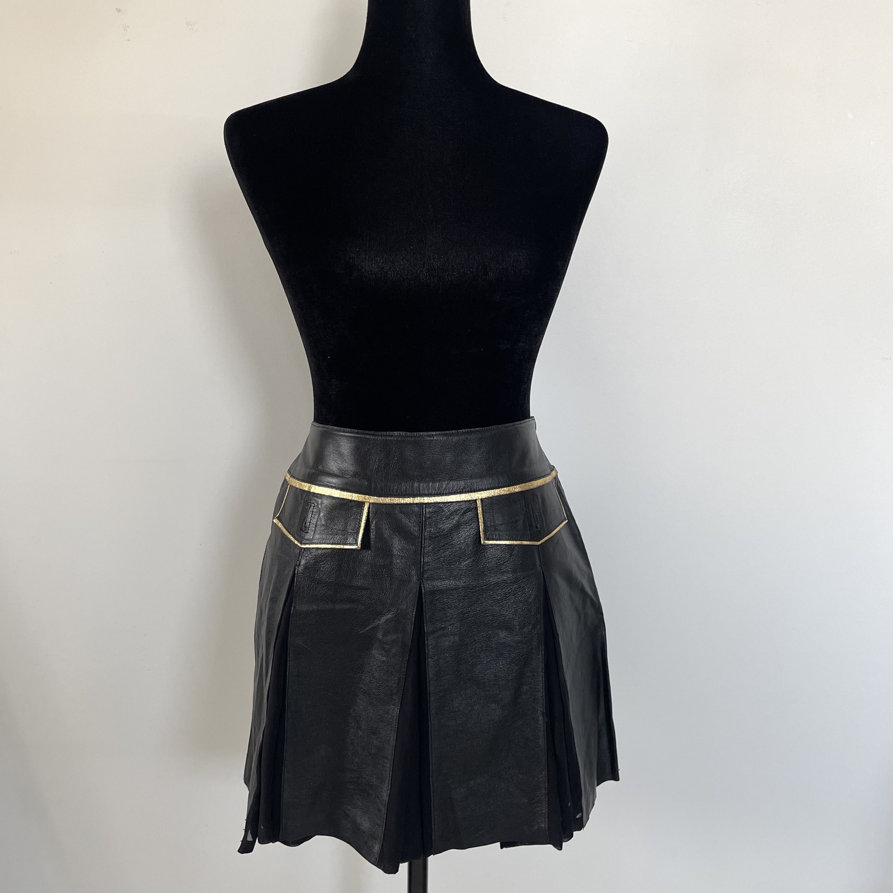 Dolce & Gabbana Vintage Dolce & Gabbana Leather + Silk Skirt Size 27" / US 4 / IT 40 - 4 Thumbnail