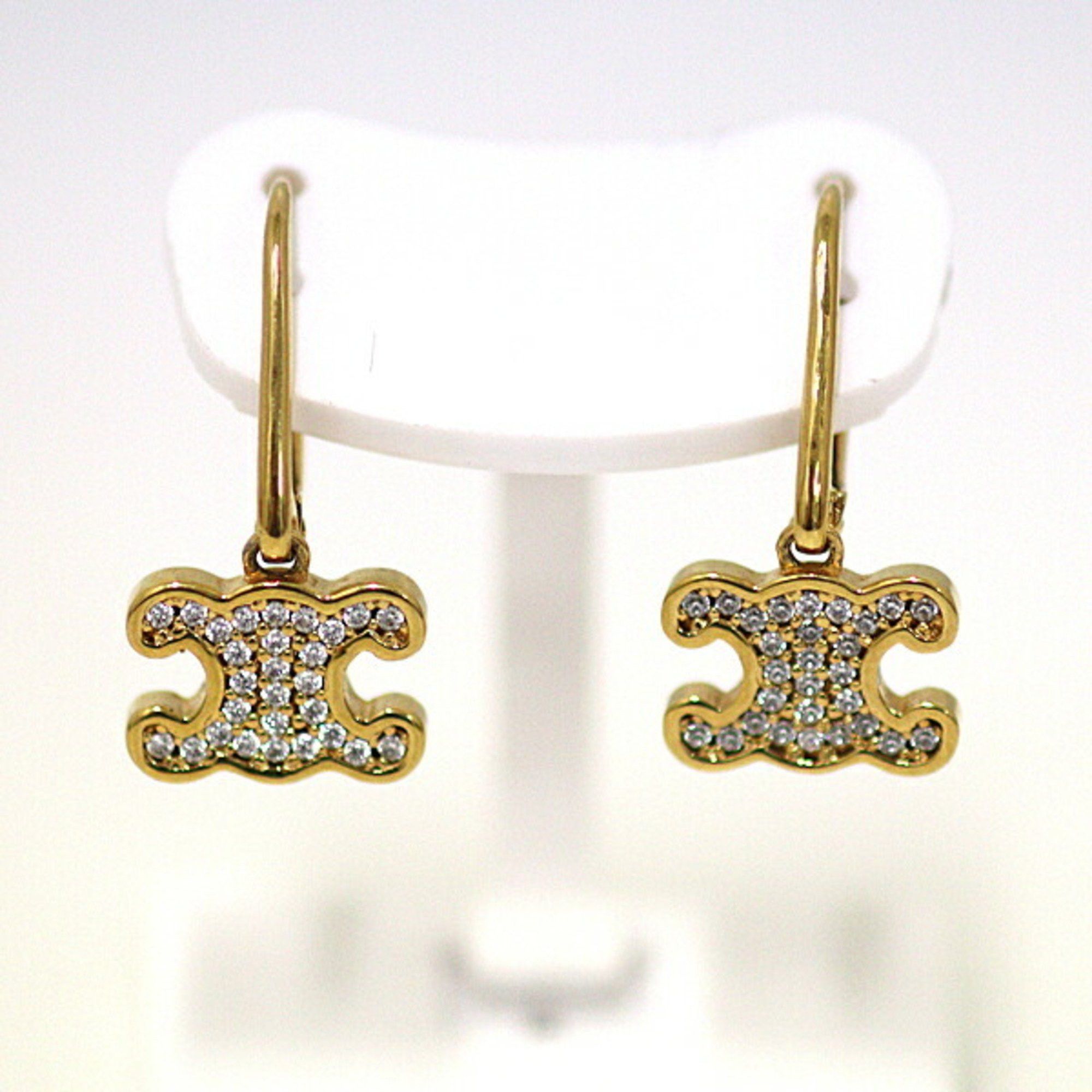 CELINE Triomphe Earrings Metal Gold F-04605