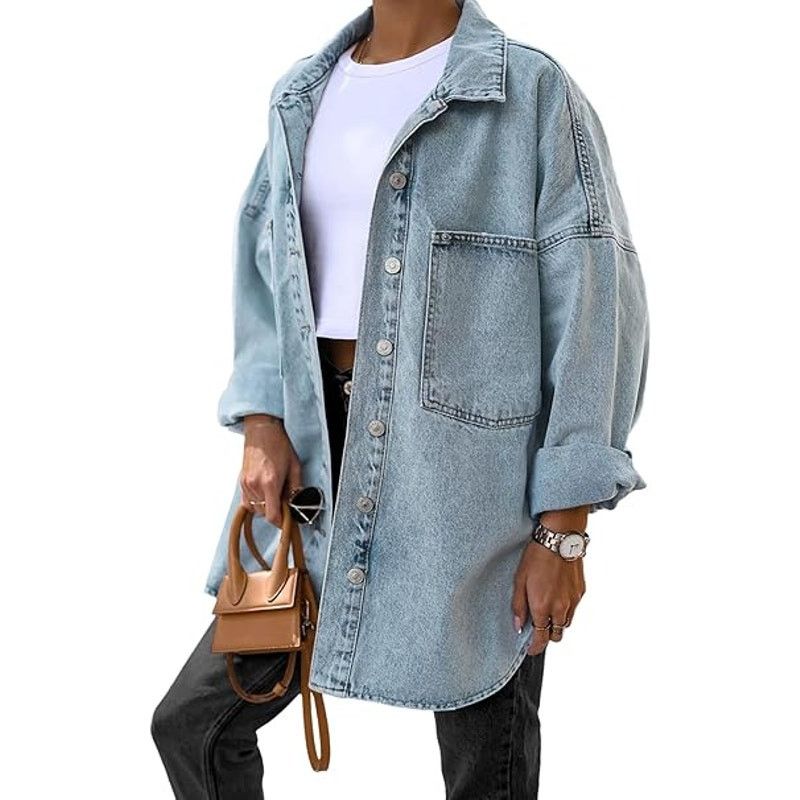 Other Women's Oversized Denim Jackets Casual Button Down Long Size XL / US 12-14 / IT 48-50 - 3 Thumbnail