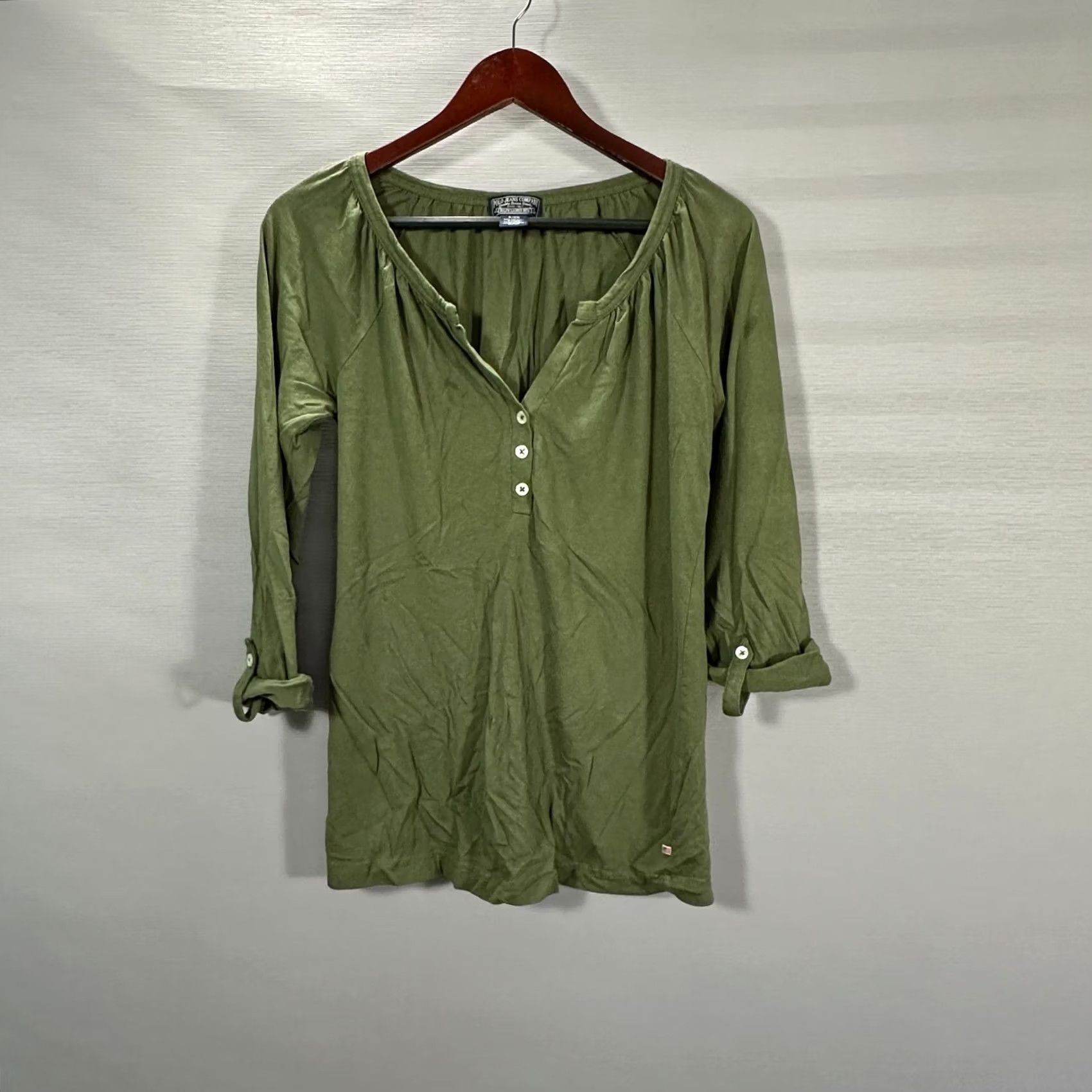 Polo Ralph Lauren Polo Ralph Lauren Polo Jeans Co Top Womens S Green 3/4 Sleeve Henley Vintage Cotton Knit Button Logo Casual Shirt Ladies Size S / US 4 / IT 40 - 2 Thumbnail