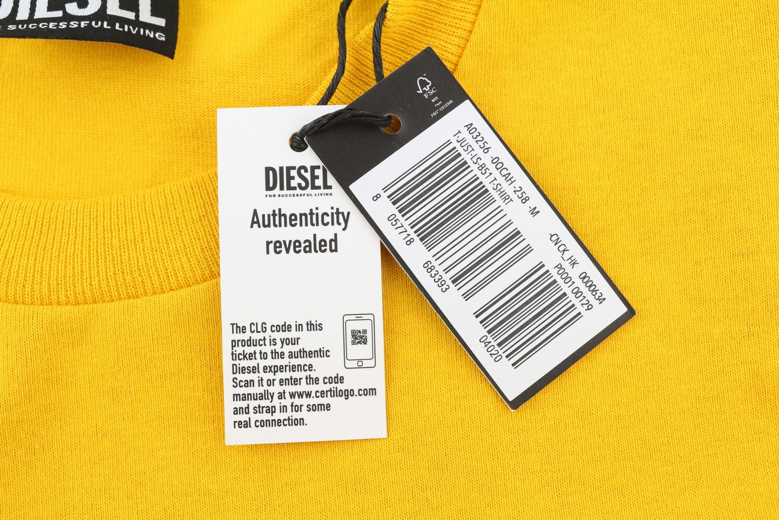 Diesel T-JUST-LS-B51 M Yellow Tricot Logo T-Shirt 41009 Size US M / EU 48-50 / 2 - 7 Thumbnail