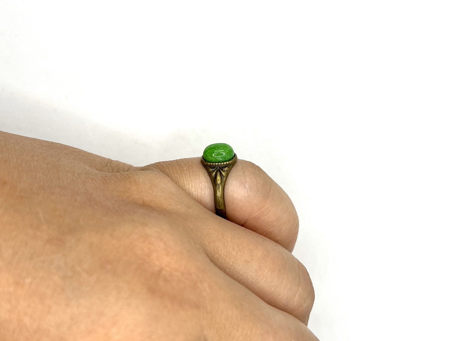 Handmade Green Jade bronze ring - size 6 Size ONE SIZE - 5 Thumbnail