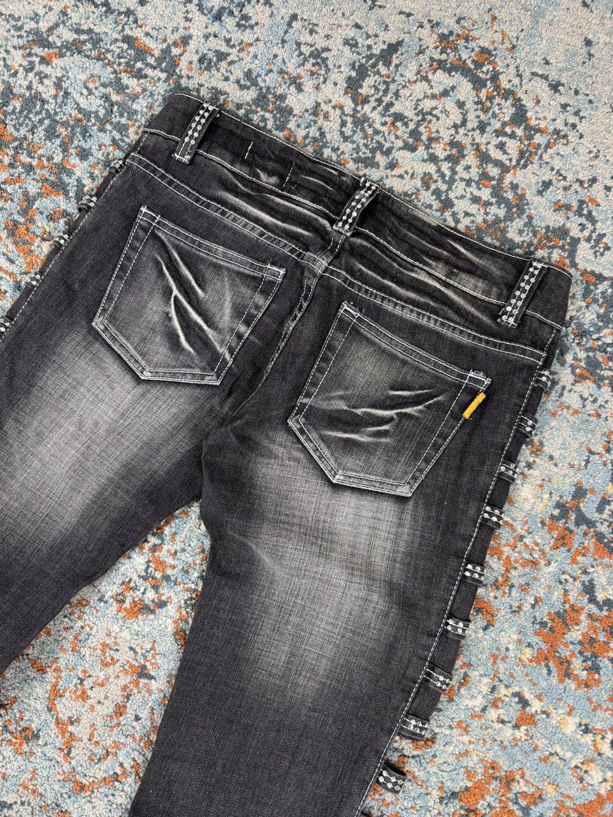 Japanese Brand × Vintage Vintage Y2K Crazy open leg side flared crystal studded denim Size 33" - 5 Thumbnail