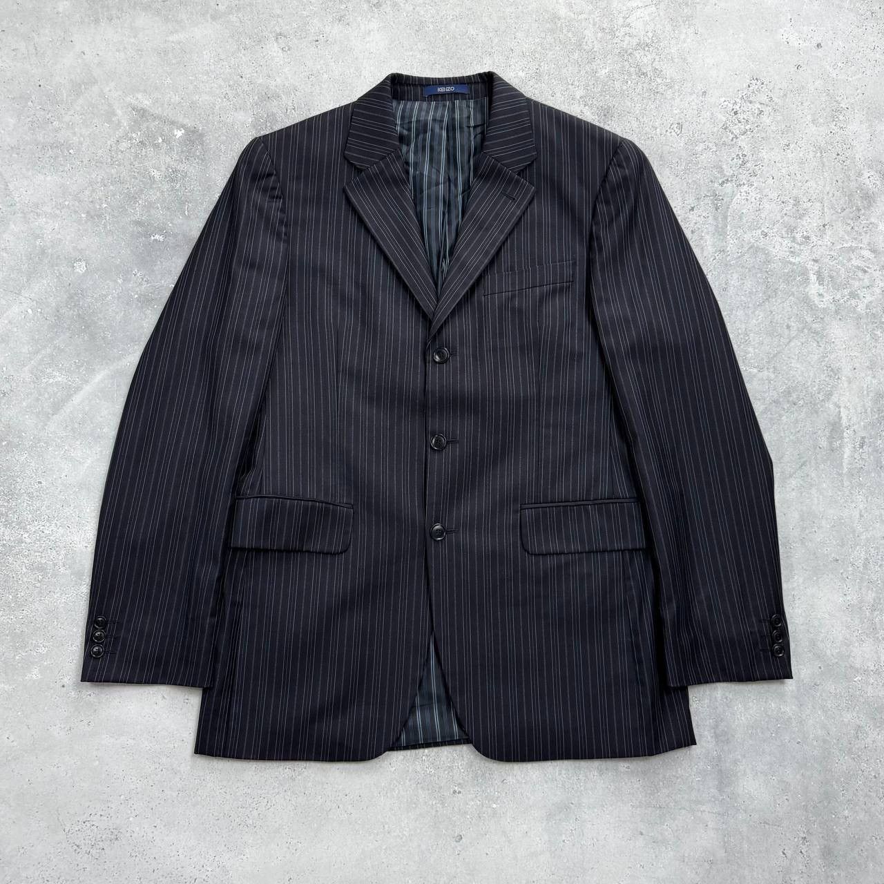 Kenzo Vintage Kenzo Homme Striped Three Button Wool Blazer Navy 50 Size 50R - 1 Thumbnail