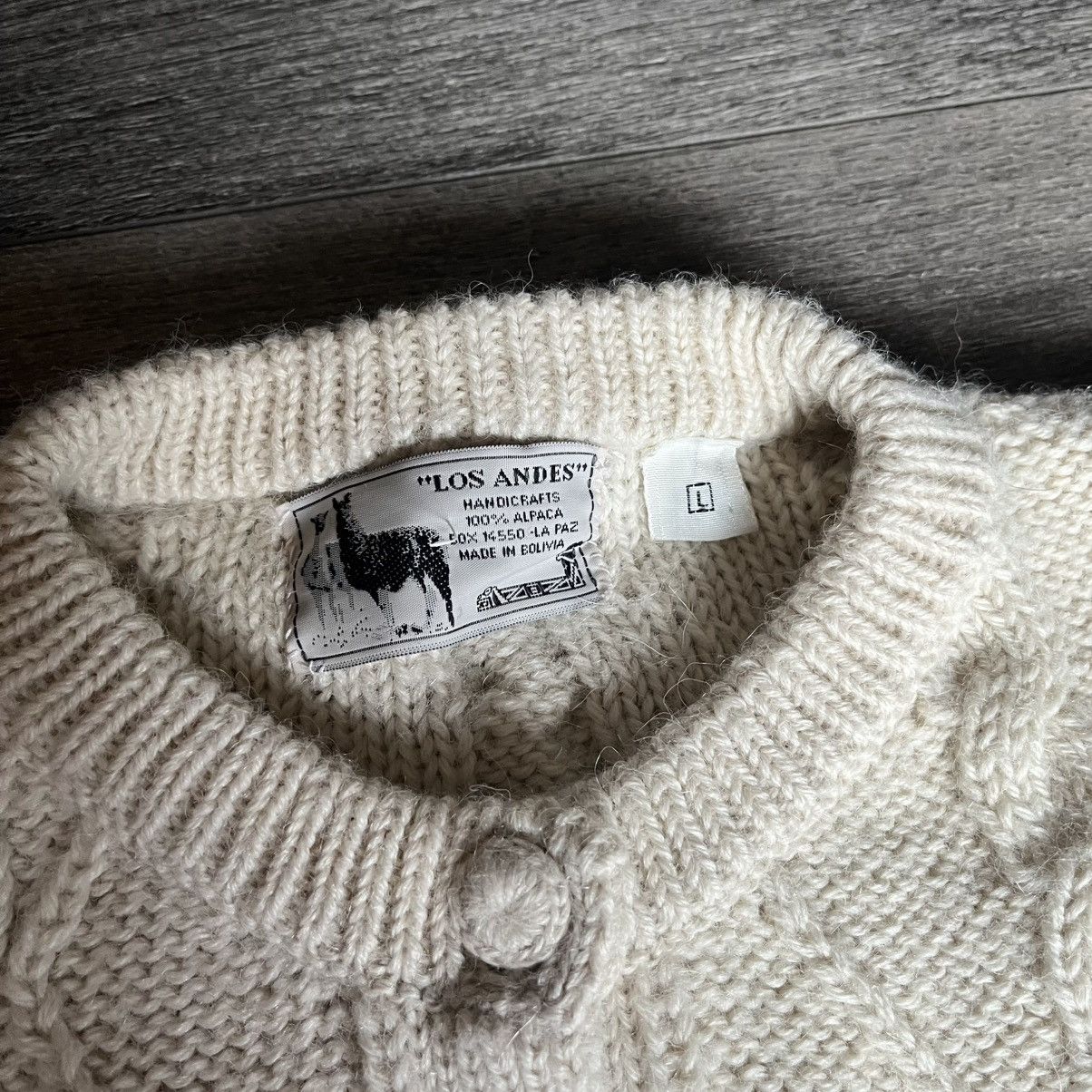 Vintage Vintage Los Andes Alpaca Wool Rope Handicraft Button Sweater Size US L / EU 52-54 / 3 - 6 Thumbnail