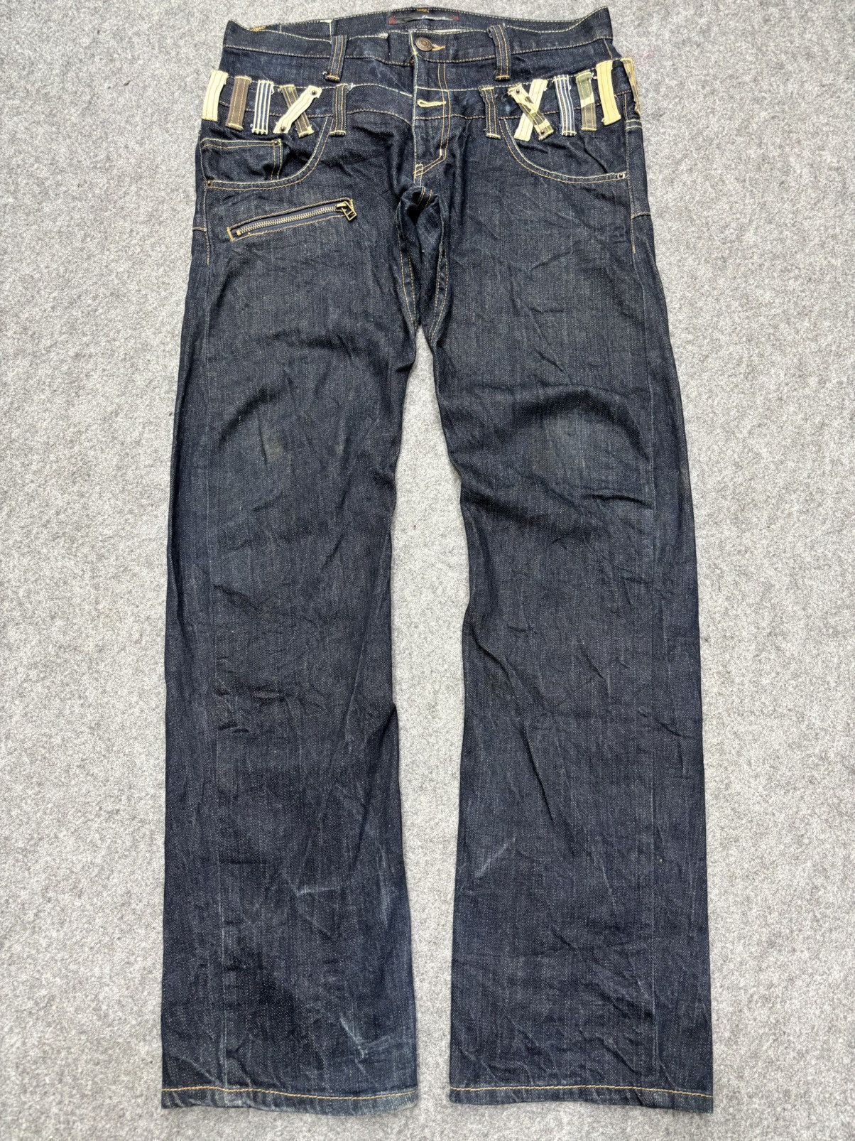 Japanese Brand 💥Double Waist+Twisted Leg💥Dominate Zipper Denim F646 Size US 33 - 20 Thumbnail