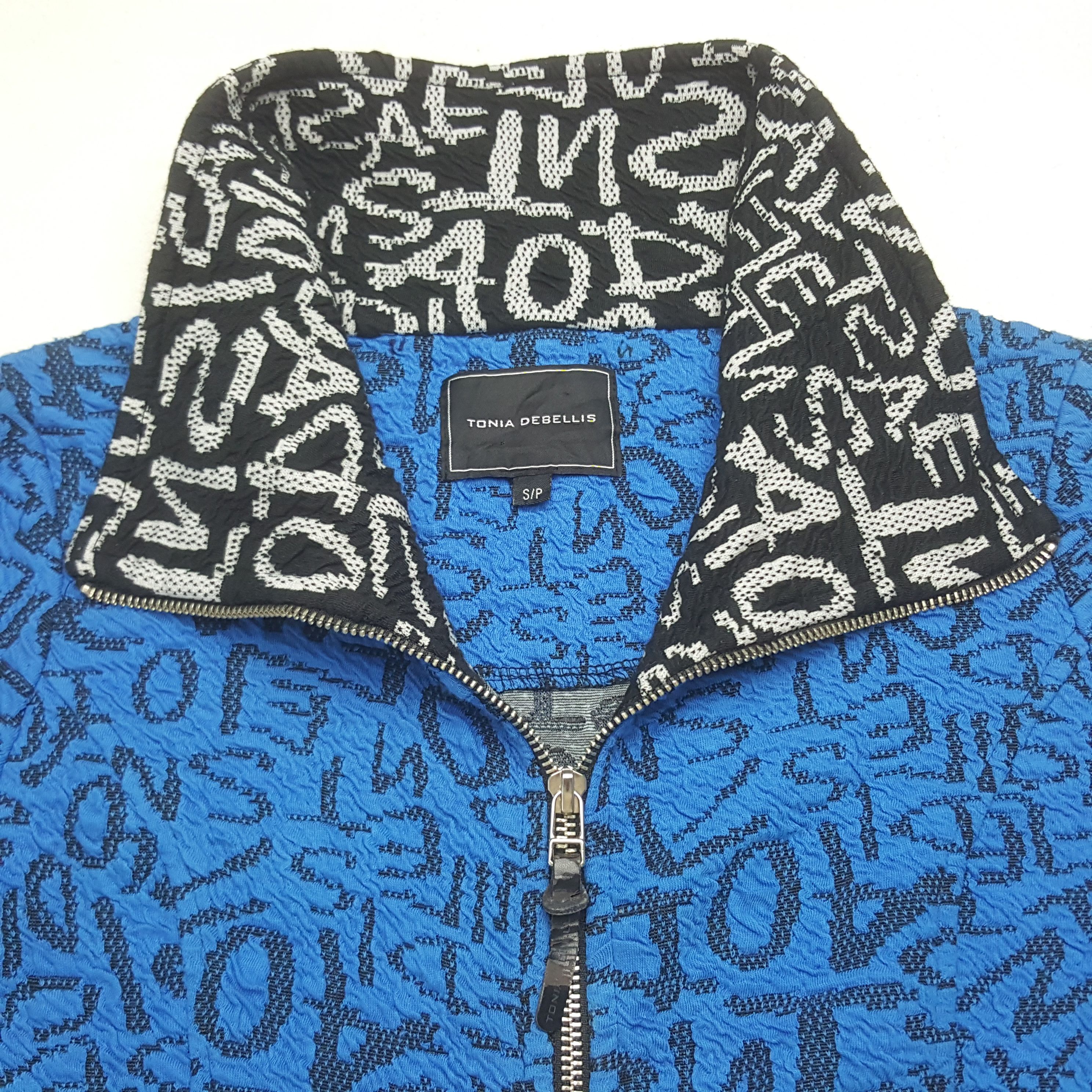 Designer Tonia Debellis Full Monogram Black Blue Zipper Jacket Size US XS / EU 42 / 0 - 4 Thumbnail