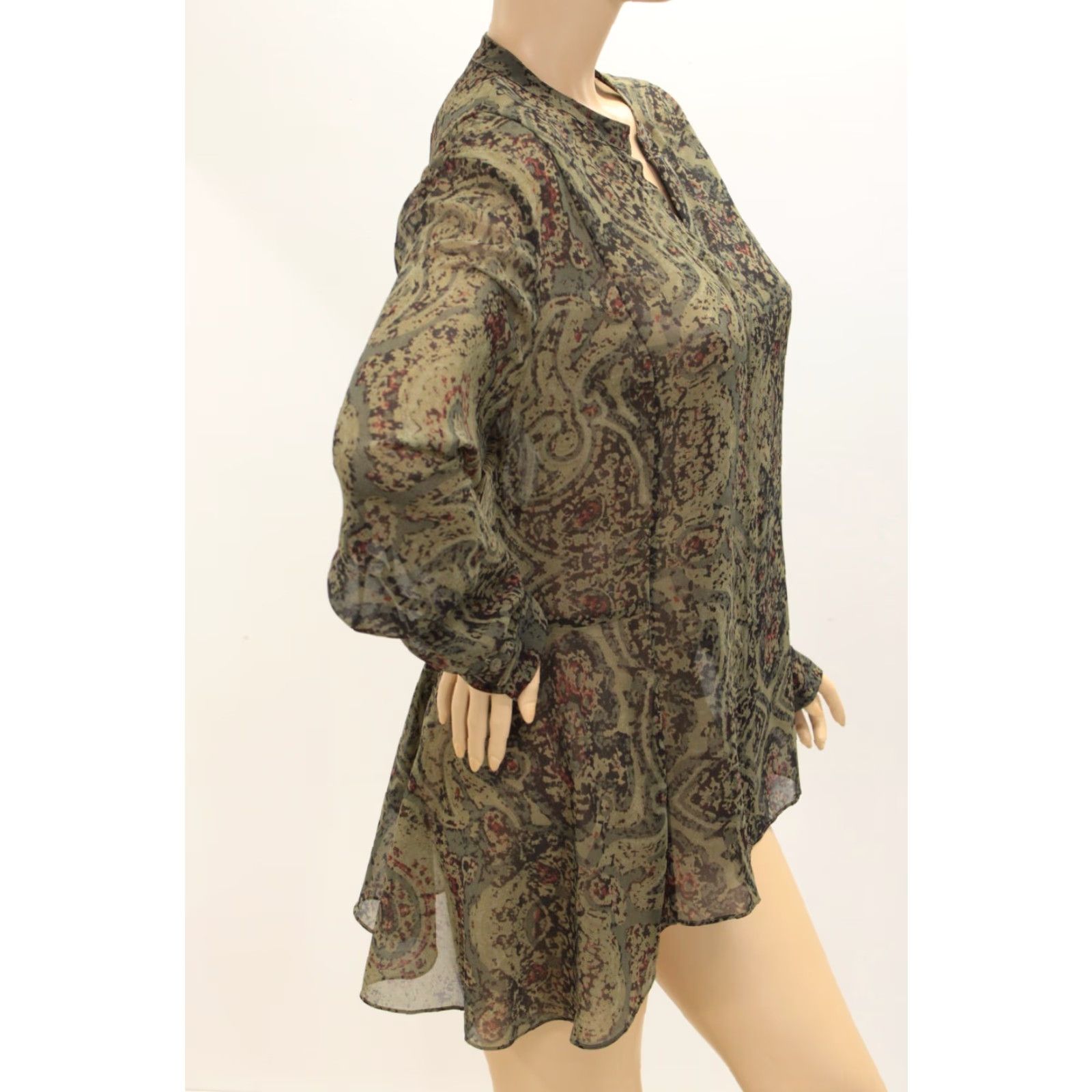 Soft Surroundings Soft Surroundings Plus Size Tunic Blouse Women's 1X Green Geometric Long Sleeve Boho Button Ruffle Casual Nature Womens Size XL / US 12-14 / IT 48-50 - 3 Thumbnail