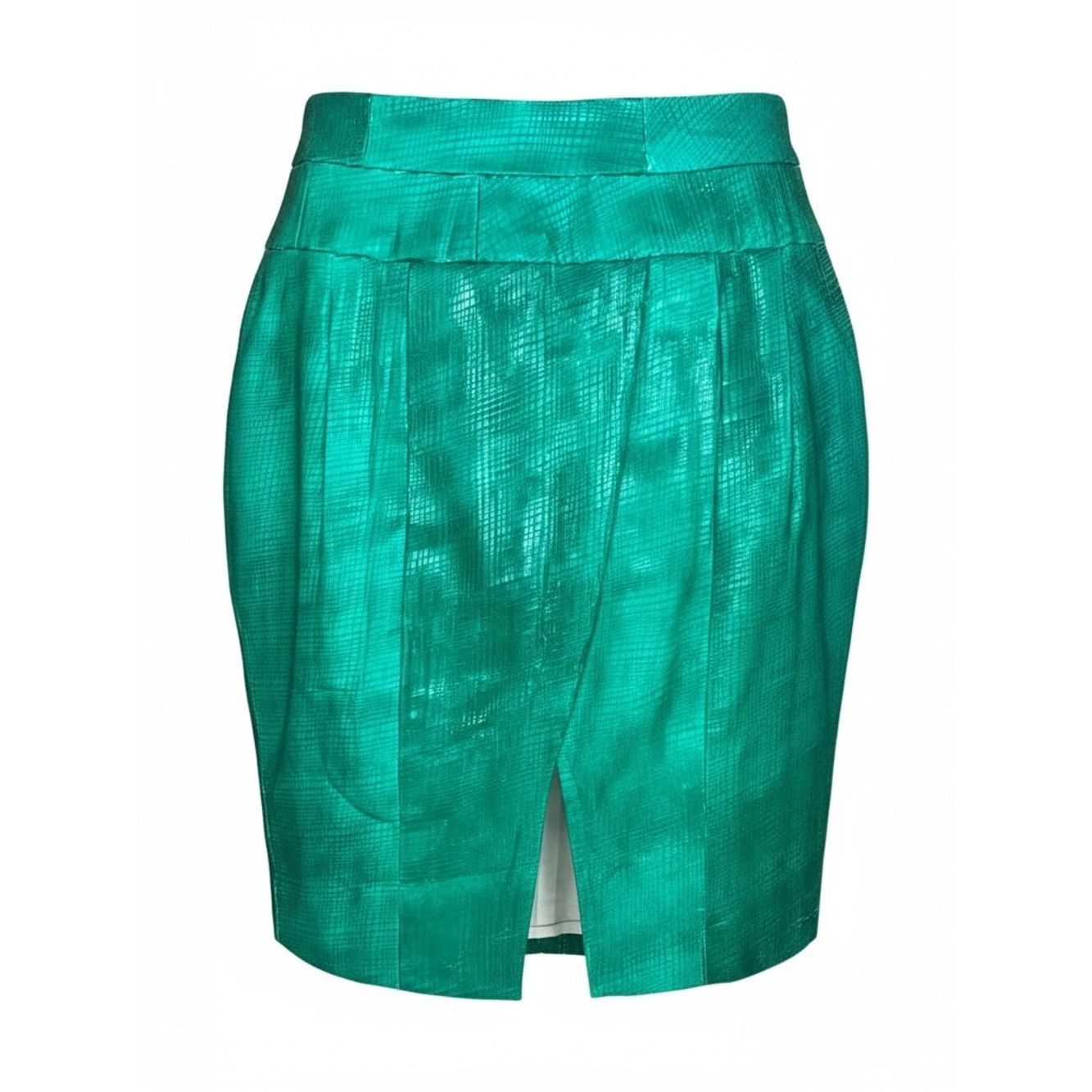 Other Poleci Embossed Green Leather Mini Skirt Front Slit XS Size Size 26" / US 2 / IT 38 - 1 Thumbnail
