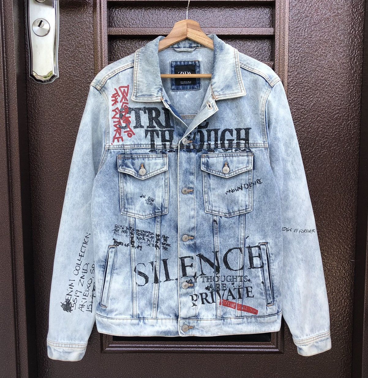 Zara Zara Men’s Graffiti Acid Wash Denim Trucker Jacket Size US M / EU 48-50 / 2 - 7 Thumbnail