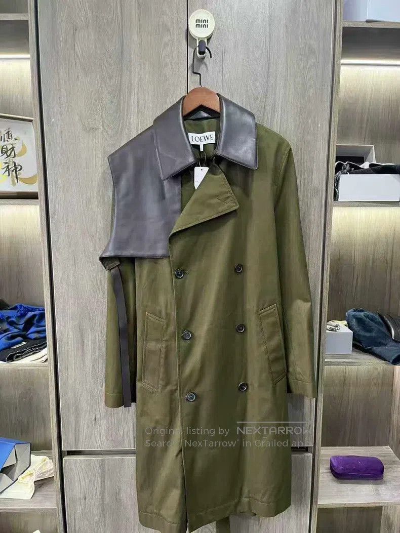 Loewe Loewe Military green leather-trimmed coat Size US S / EU 44-46 / 1 - 1 Thumbnail