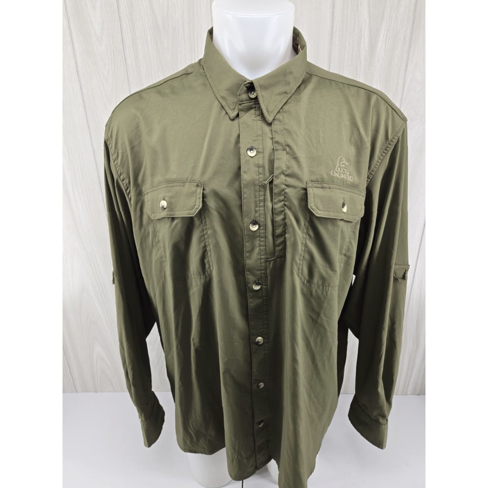 Vintage Ducks Unlimited Shirt Button Up Long Sleeve Lightweight Stretch Green Men's 2XL Size US XXL / EU 58 / 5 - 2 Thumbnail