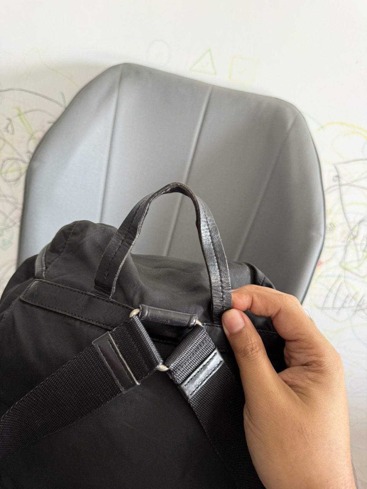 Prada Vintage Prada Black Leather Large Backpack Size ONE SIZE - 8 Thumbnail