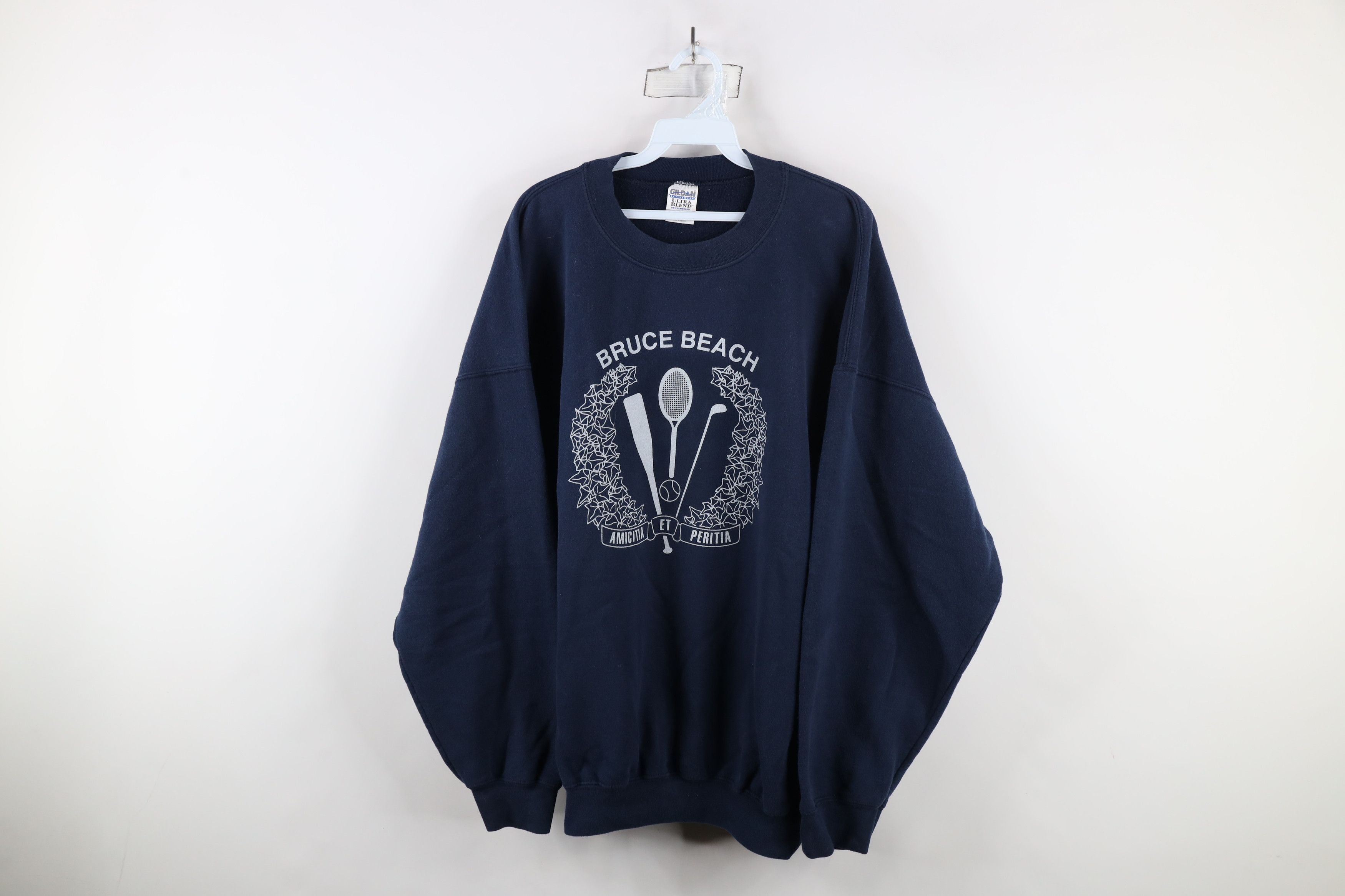 Vintage Vintage 90s Spell Out Bruce Beach California Sweatshirt Blue Size US XXL / EU 58 / 5 - 1 Thumbnail