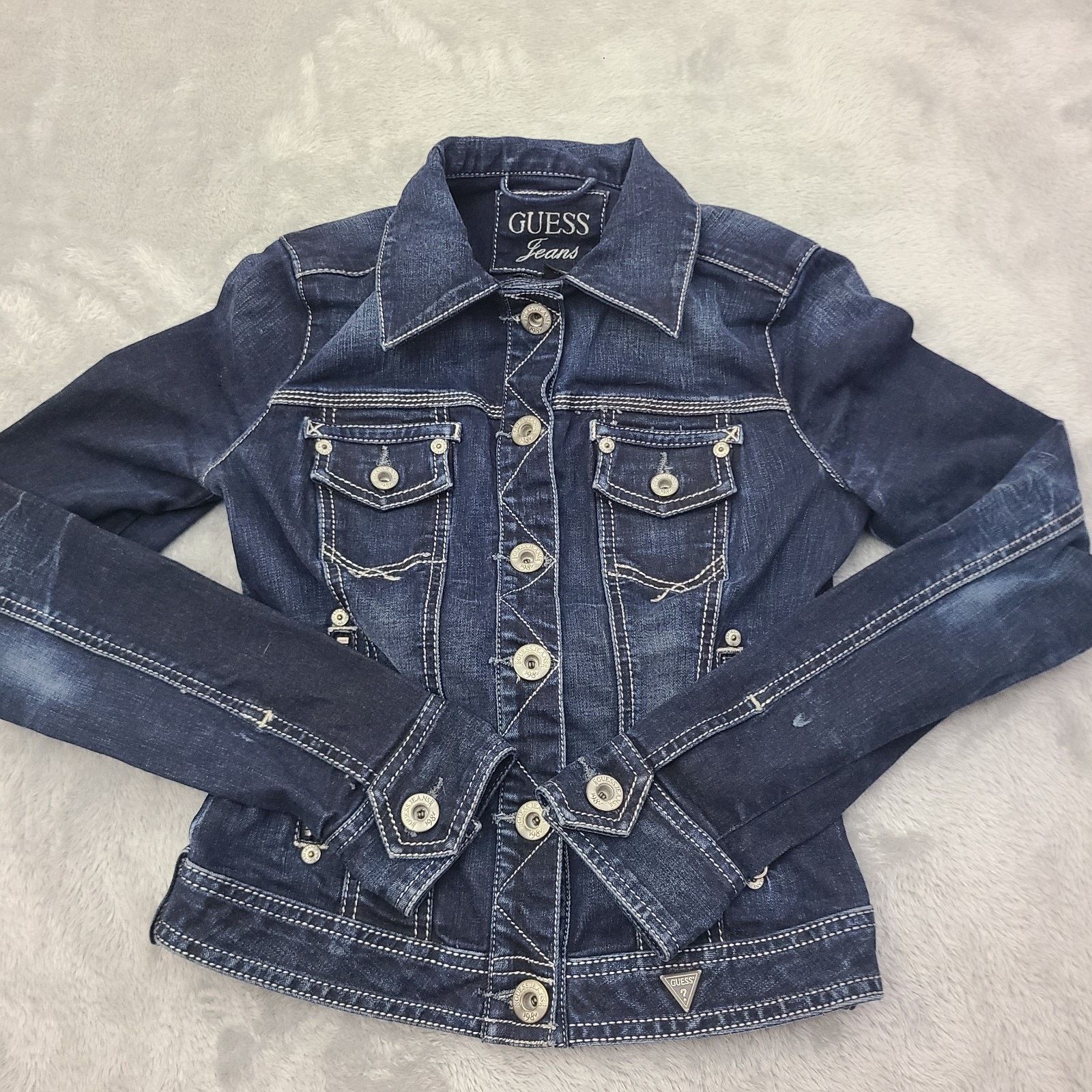 Guess Guess Luxury Denim Jean Jacket Dark Blue Size Small Women Size S / US 4 / IT 40 - 1 Thumbnail