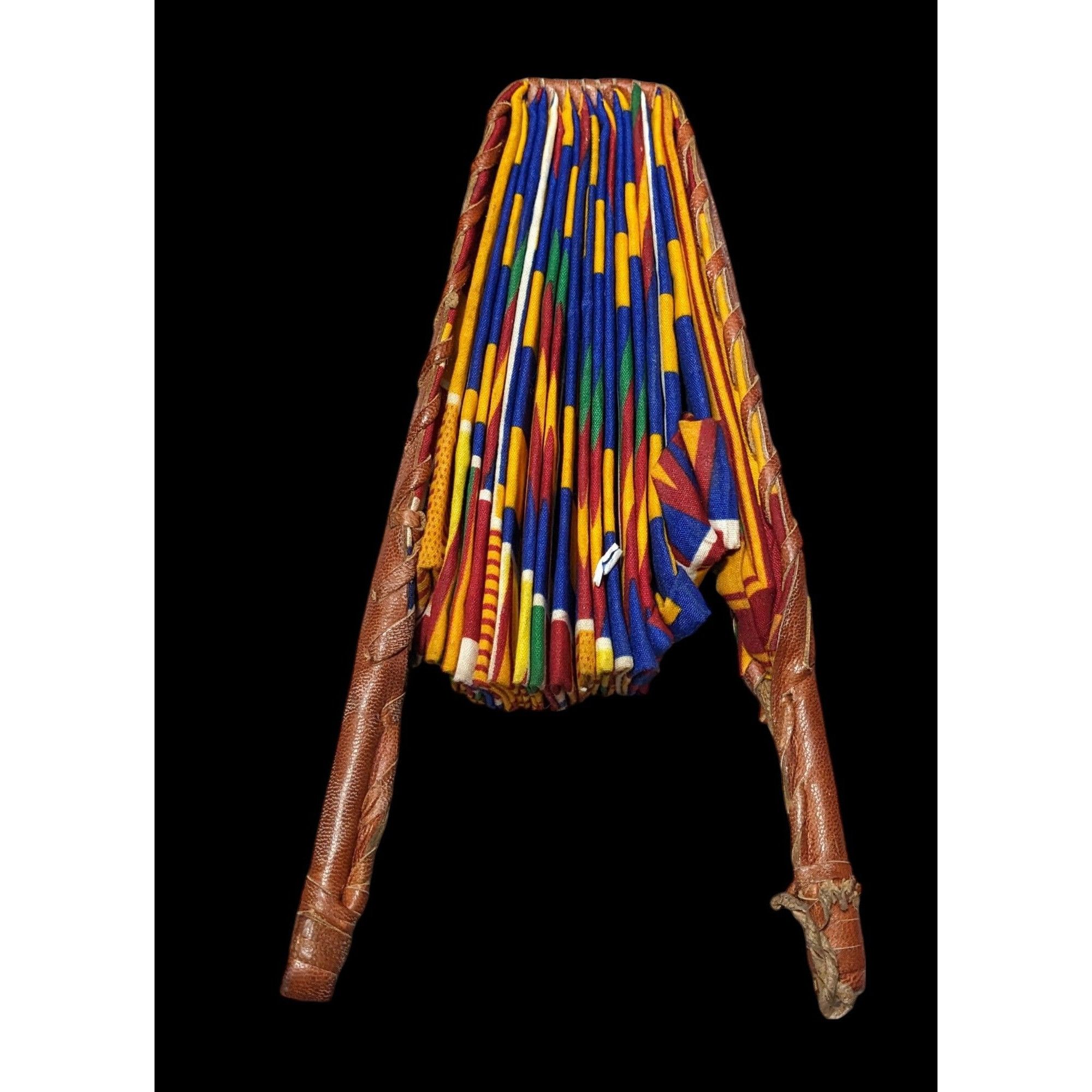 Other Handmade African Fabric Fan Double Sided Leather Handle Size ONE SIZE - 3 Thumbnail