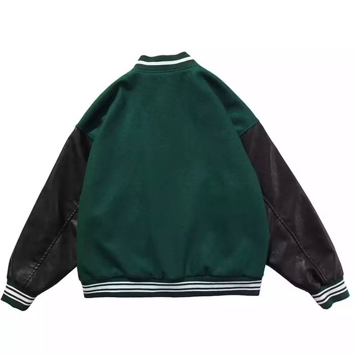 Bomber Jacket Skeleton Patch Graphic Green Varsity Jacket Grailed