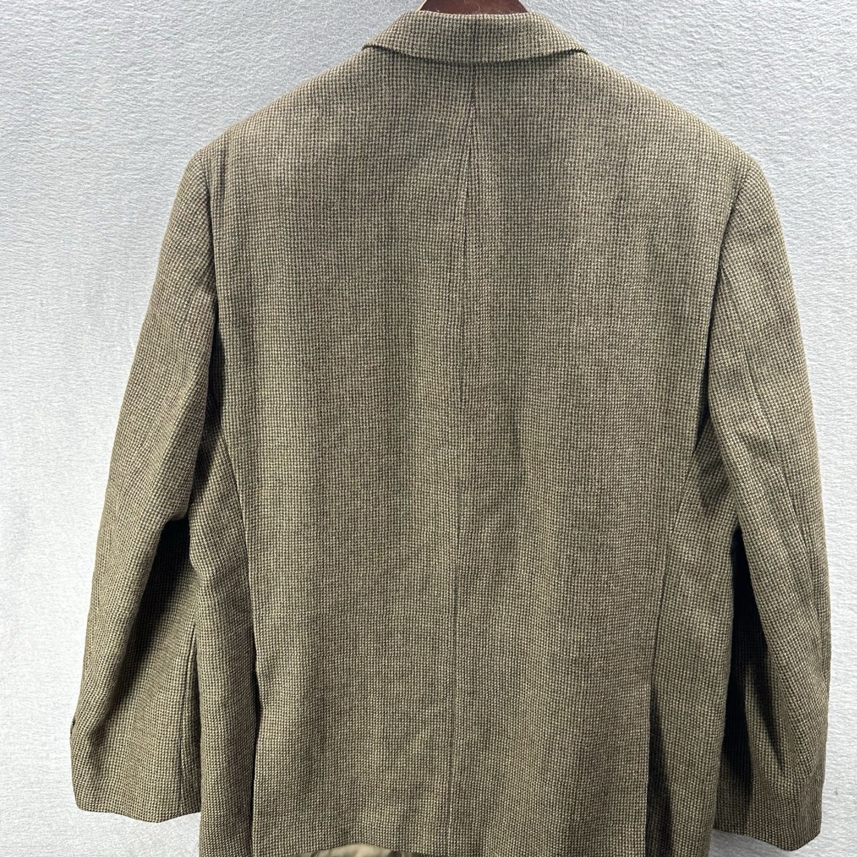 Ralph Lauren VINTAGE Ralph Lauren Sport Coat Blazer Mens 48 Houndstooth Tweed Beige 90s Preppy USA Mens Size 48R - 7 Thumbnail