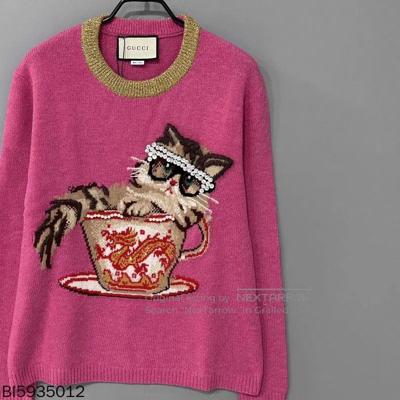 Gucci Gucci Pink diamond-inlaid cat knitted sweater Size S / US 4 / IT 40 - 1 Thumbnail