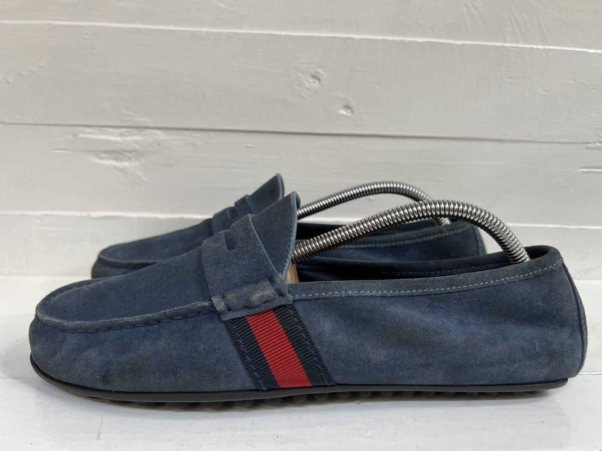 Gucci Men's Gucci Blue Suede Web Accent Loafers Size US 9 / EU 42 - 4 Thumbnail