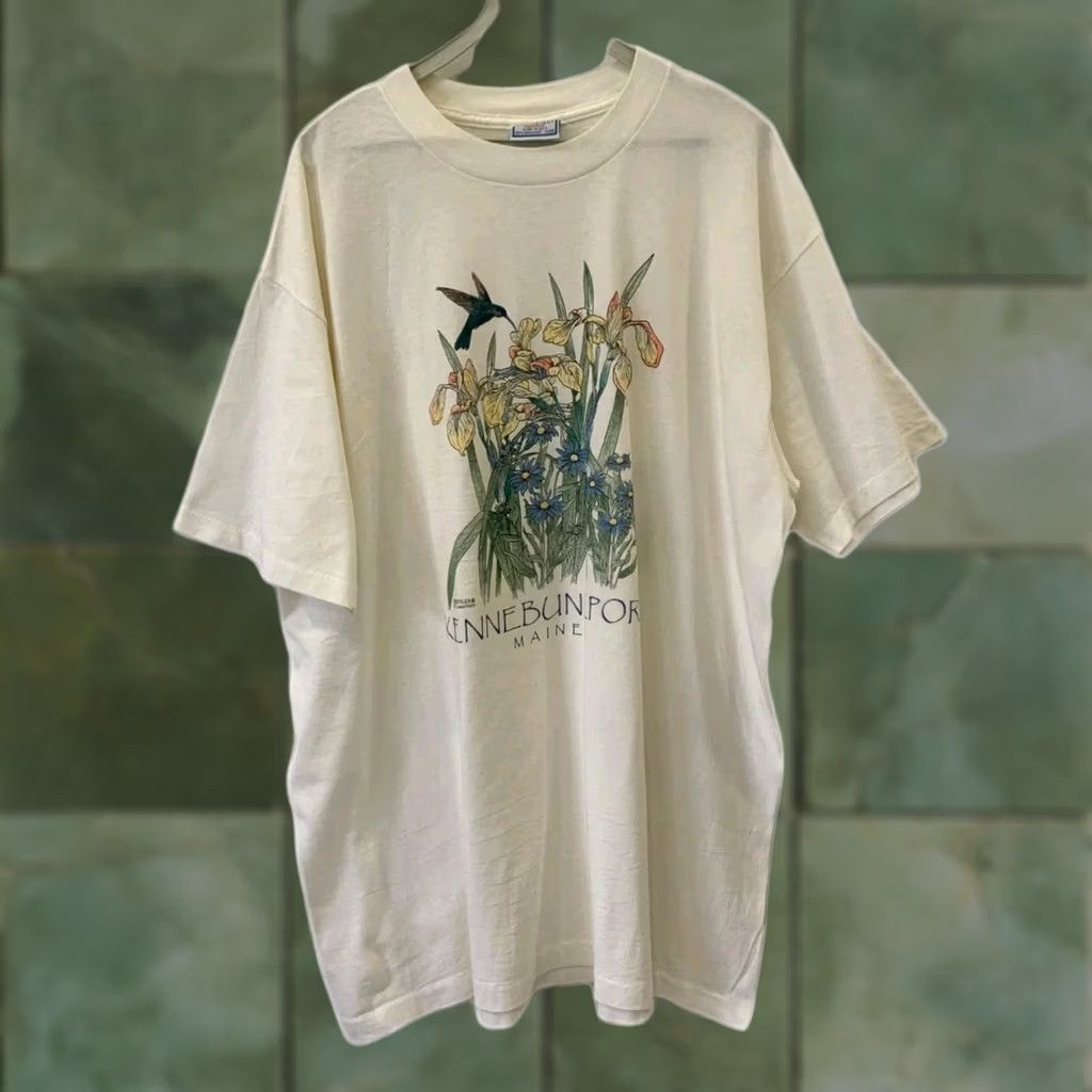 Vintage VINTAGE 90s Kennebunkport Maine Hummingbird Iris Nature T-Shirt All Sport XL White Mens Size US XL / EU 56 / 4 - 1 Thumbnail