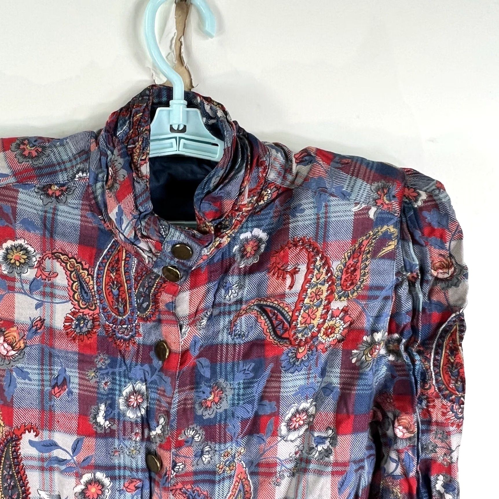 Vintage VINTAGE Cotton Collection Dress Women S Blue Red Paisley Print Midi 1980s Collared Drop Waist Button Long Sleeve Adult Small Clothing Mens/ Womens Size S / US 4 / IT 40 - 3 Thumbnail